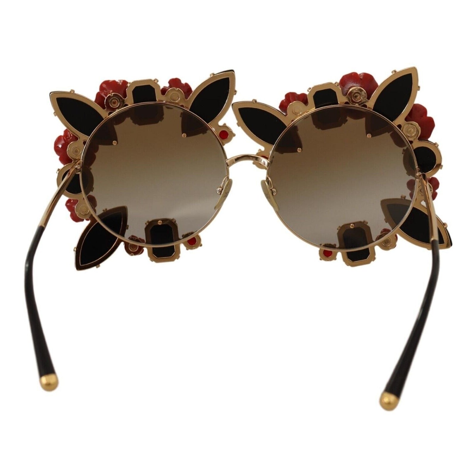 Elegant Round Metal Sunglasses with Rose Detail