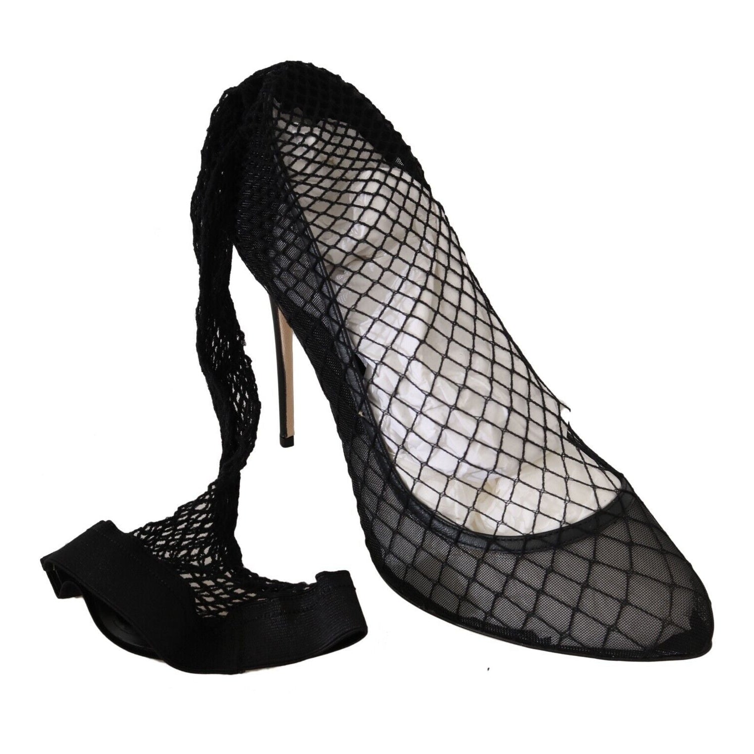 Elegant Netted Sock Pumps in Timeless Black