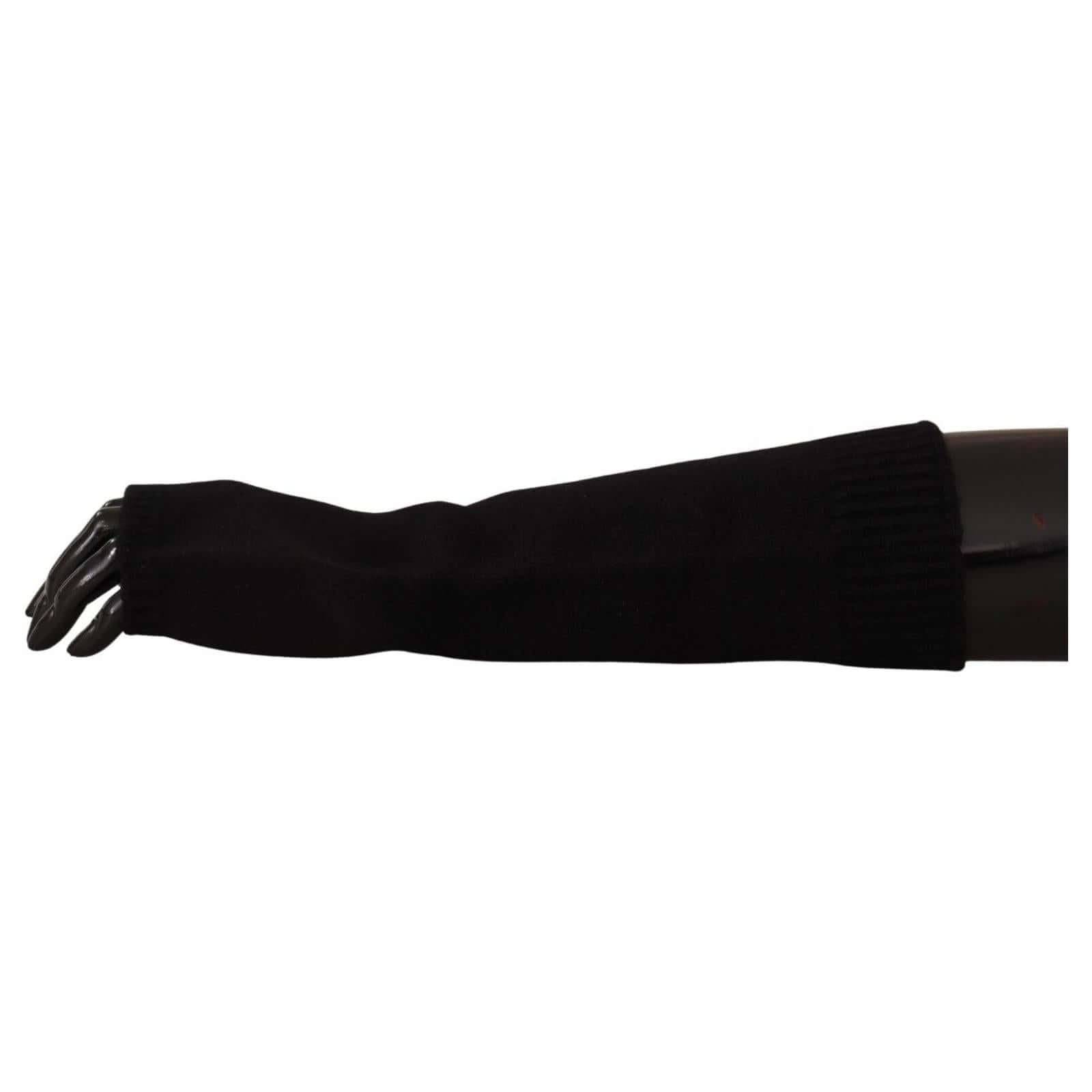 Elegant Black Cashmere Fingerless Gloves