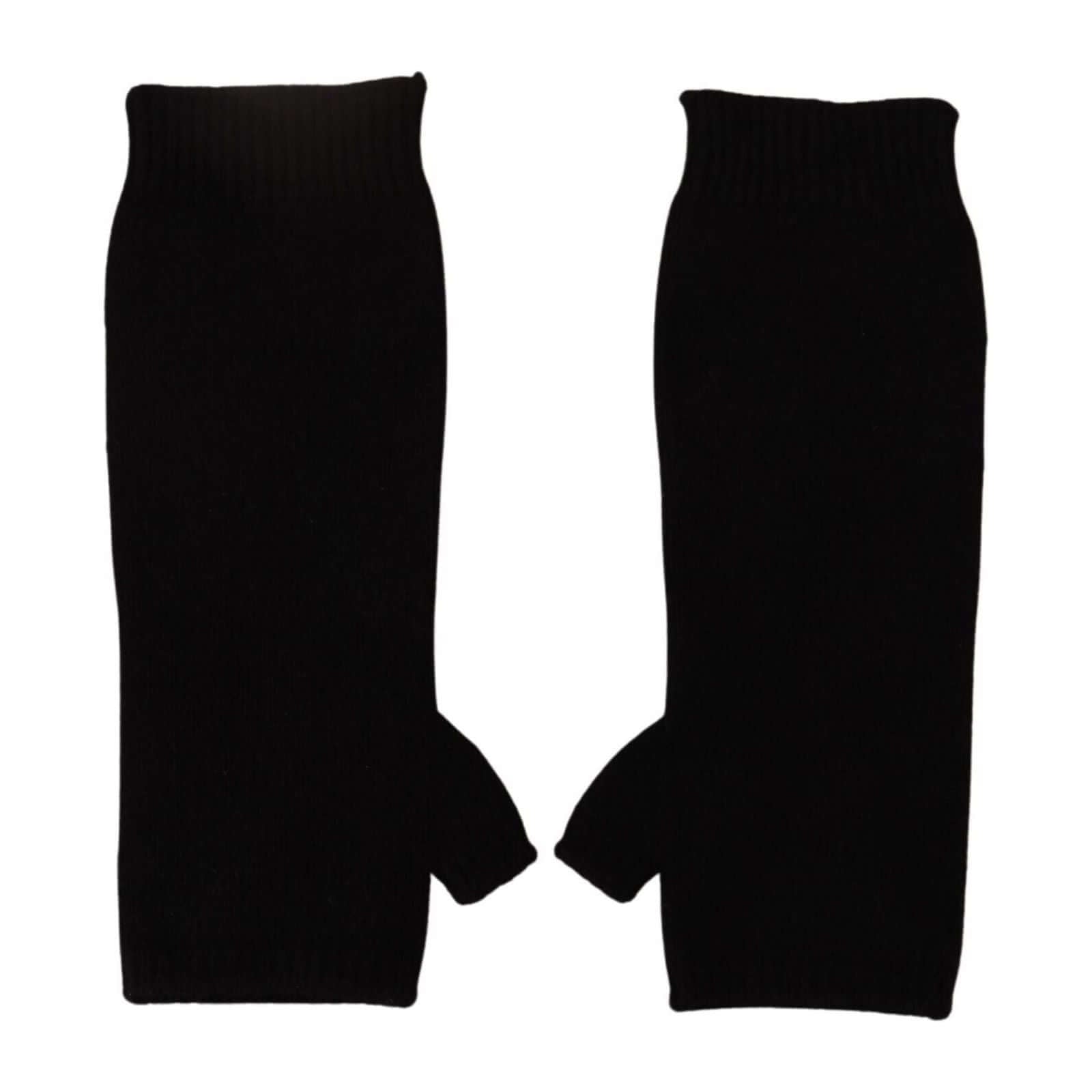 Elegant Black Cashmere Fingerless Gloves