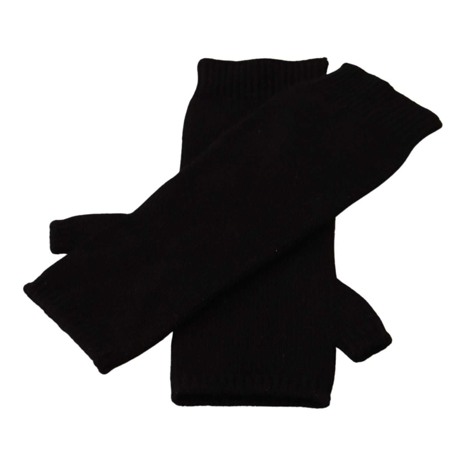 Elegant Black Cashmere Fingerless Gloves