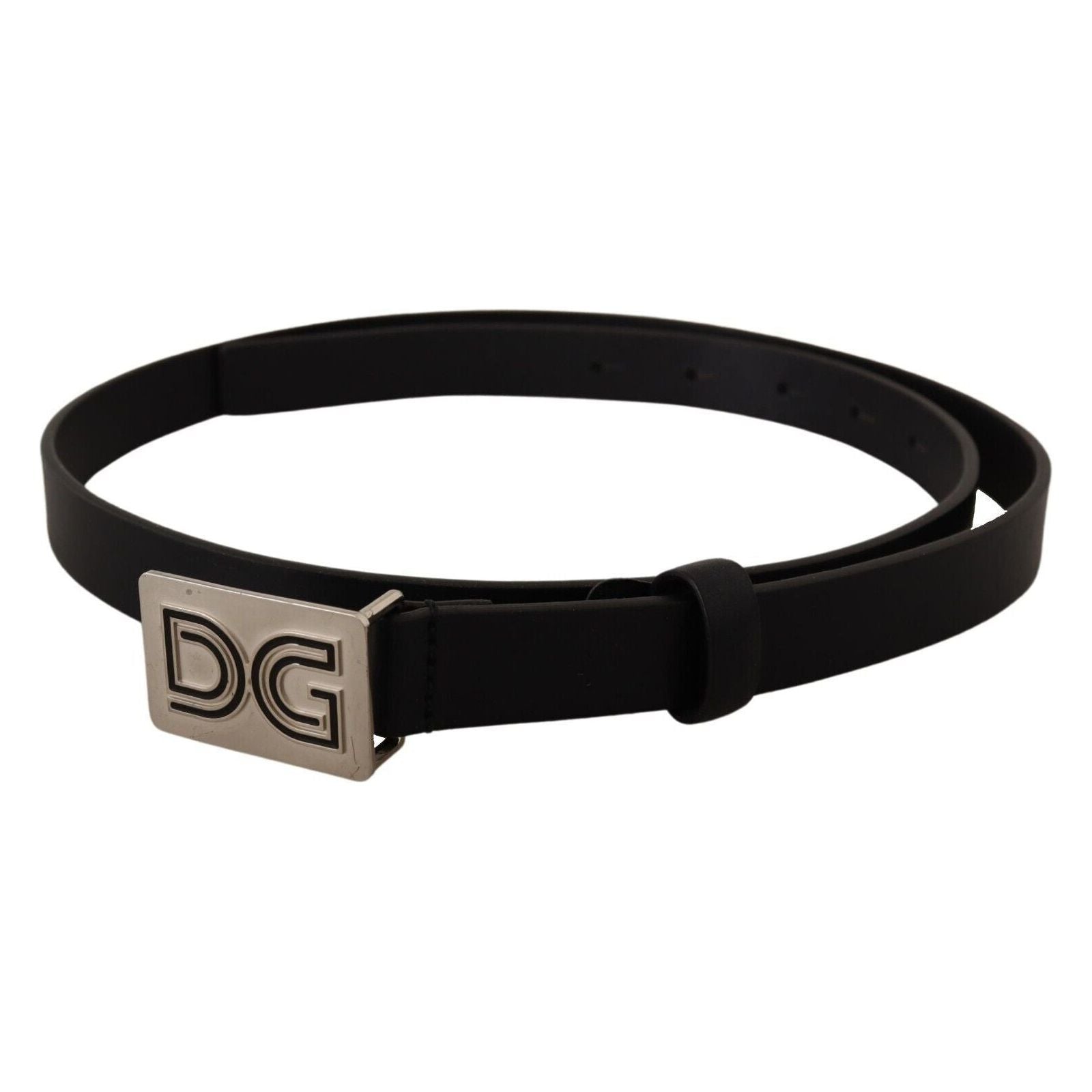 Elegant Black Leather Belt with Silver Buckle