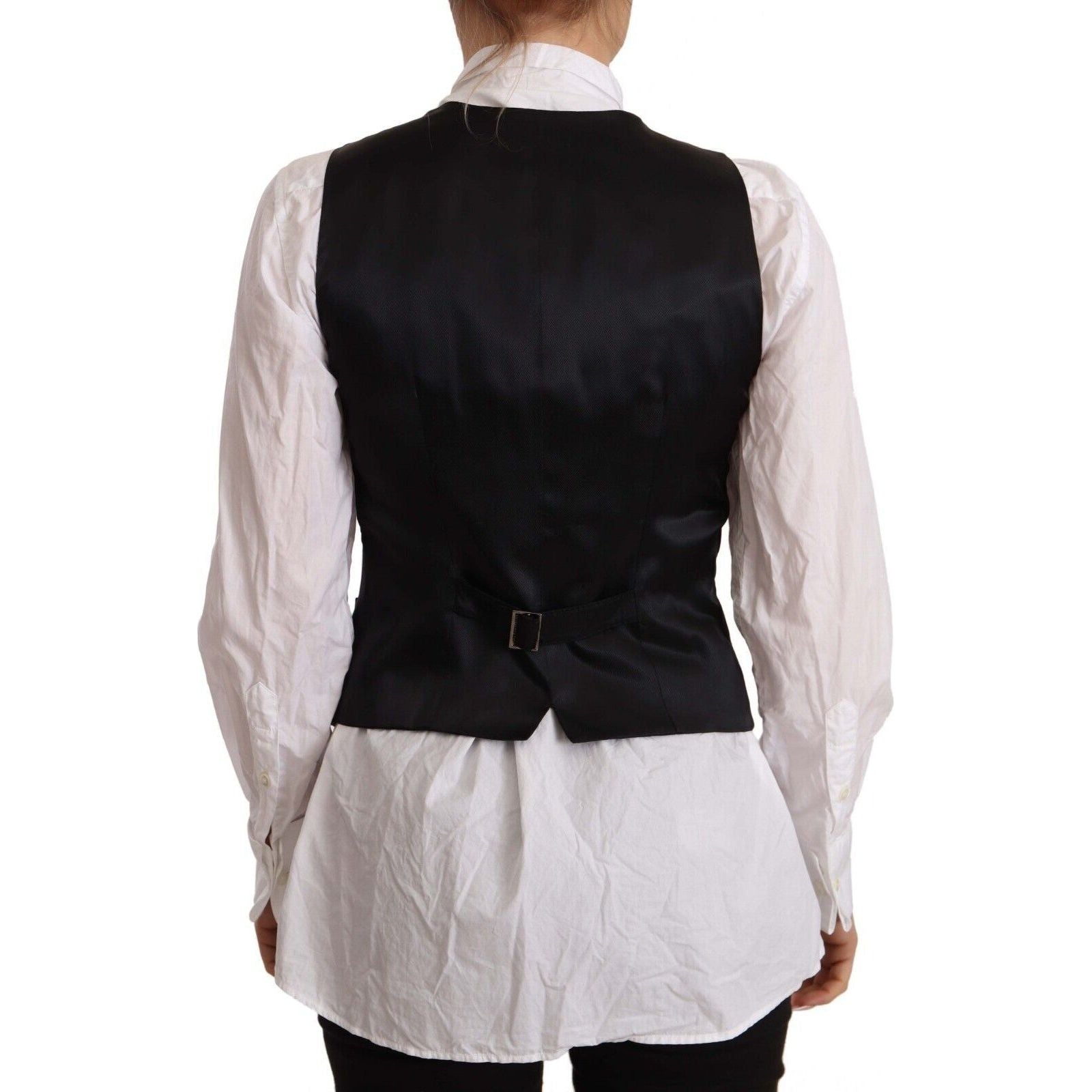 Elegant Black Wool Blend Waistcoat