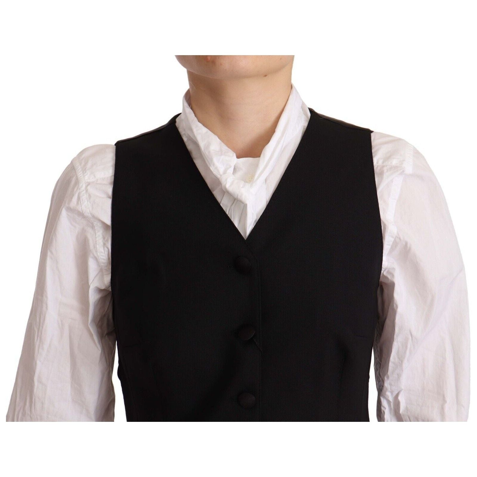 Elegant Black Wool Blend Waistcoat