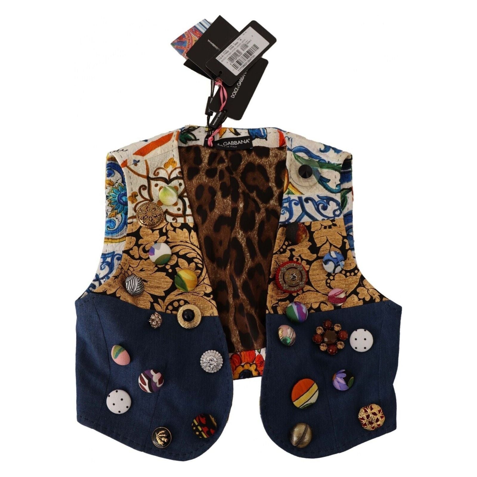 Multicolor Cropped Vest Top with Button Accents