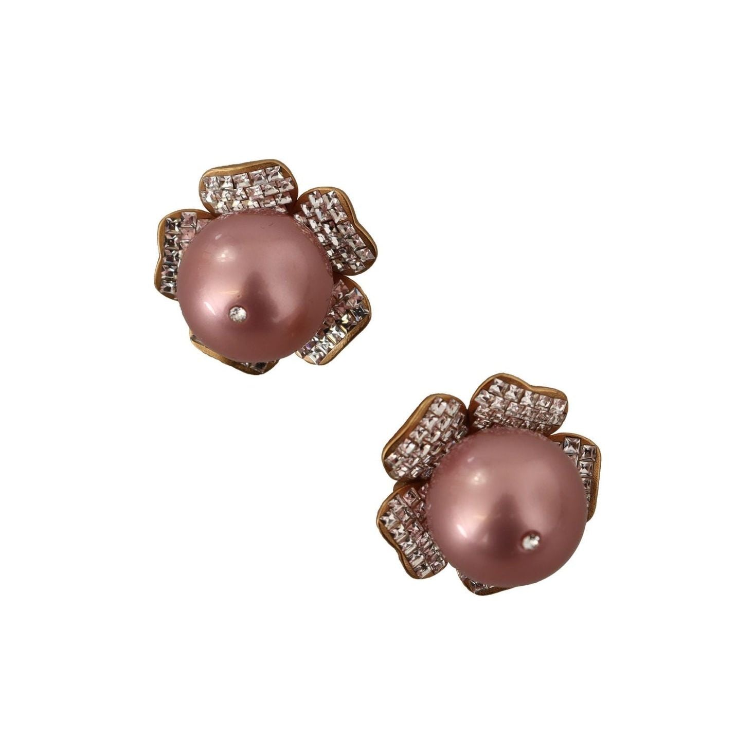 Elegant Floral Crystal Pearl Clip-On Earrings