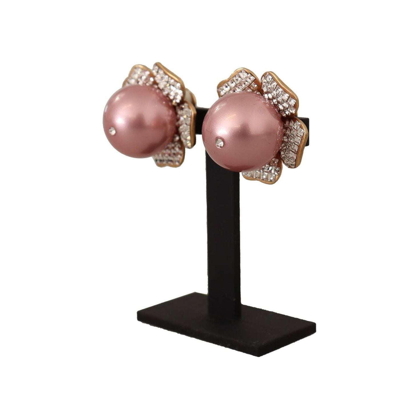 Elegant Floral Crystal Pearl Clip-On Earrings