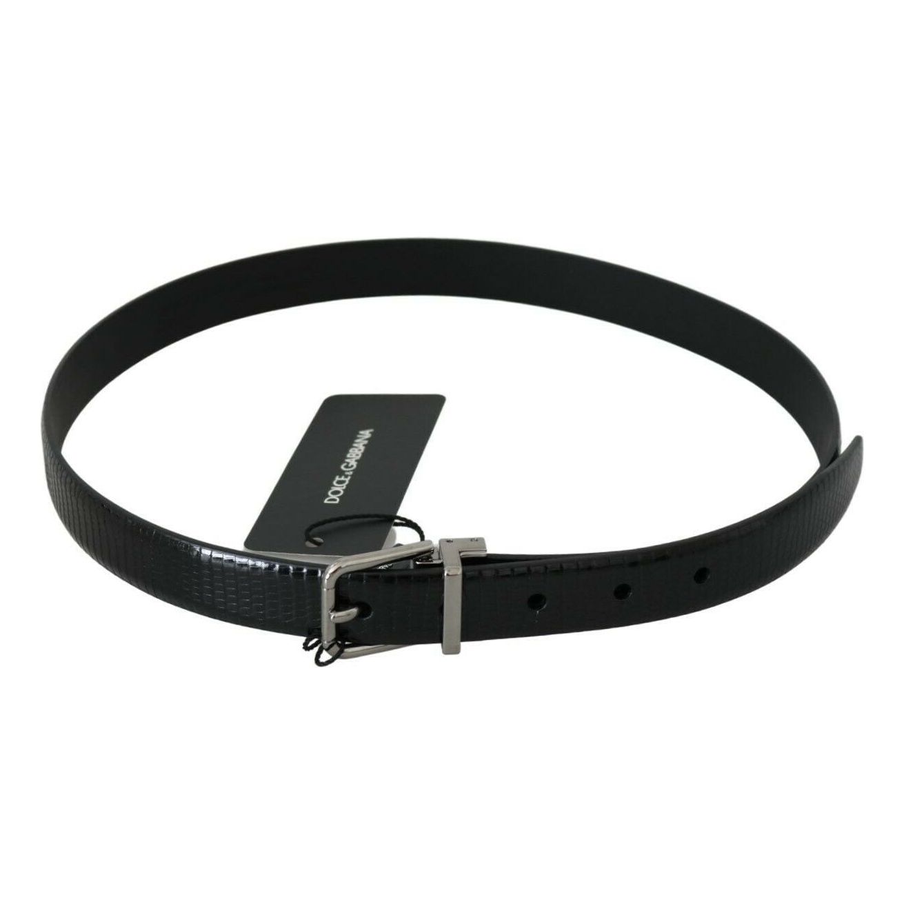 Elegant Lizard Skin Leather Belt in Black