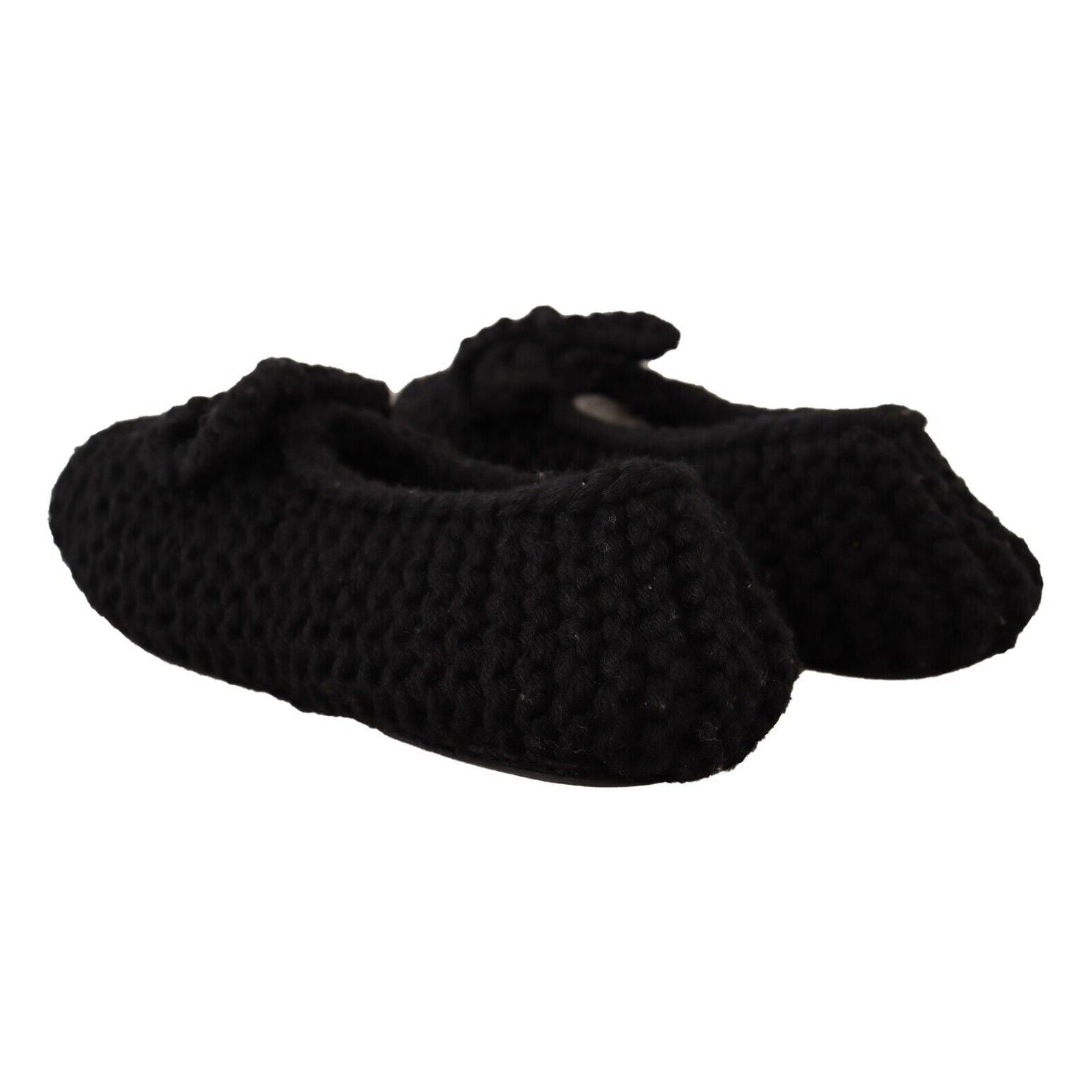 Elegant Black Wool Knit Ballet Flats