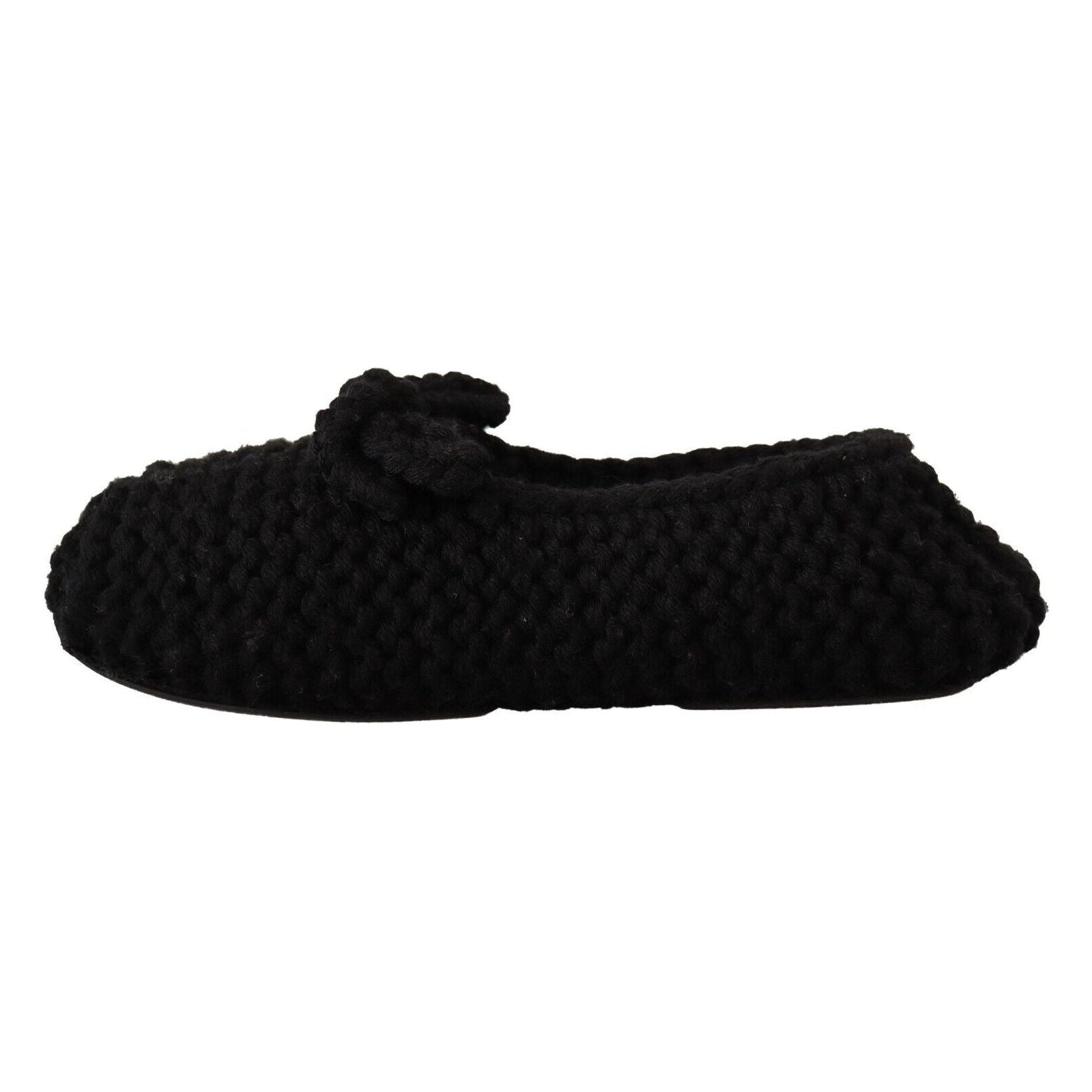 Elegant Black Wool Knit Ballet Flats