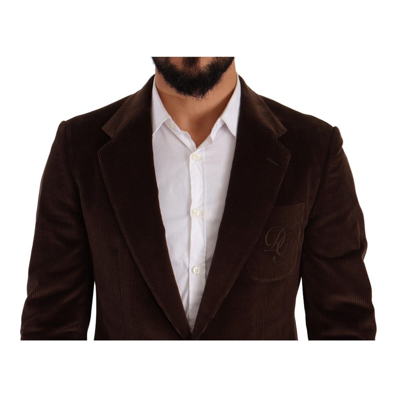 Elegant Brown Corduroy Slim Fit Blazer