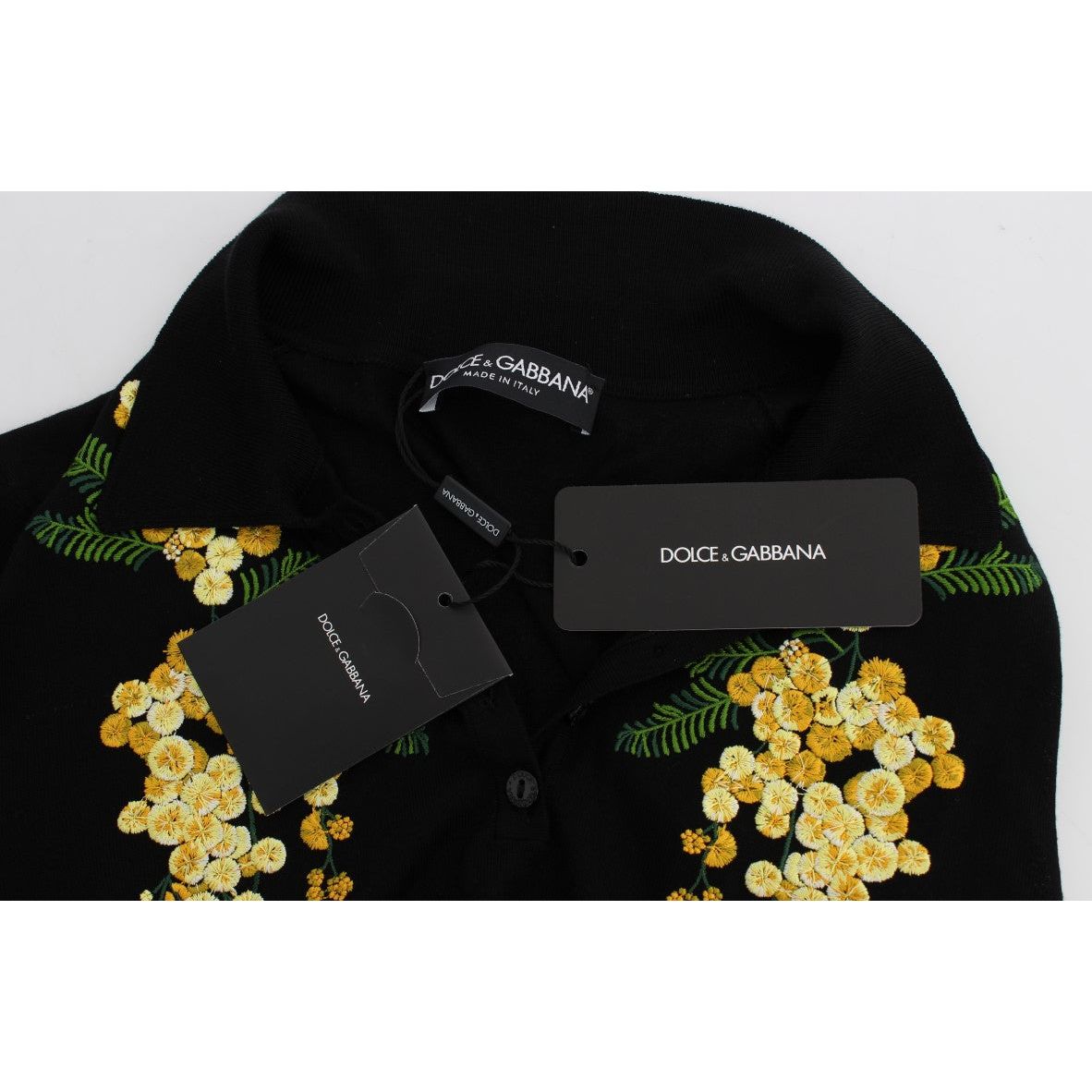 Elegant Black Silk Floral Polo Top