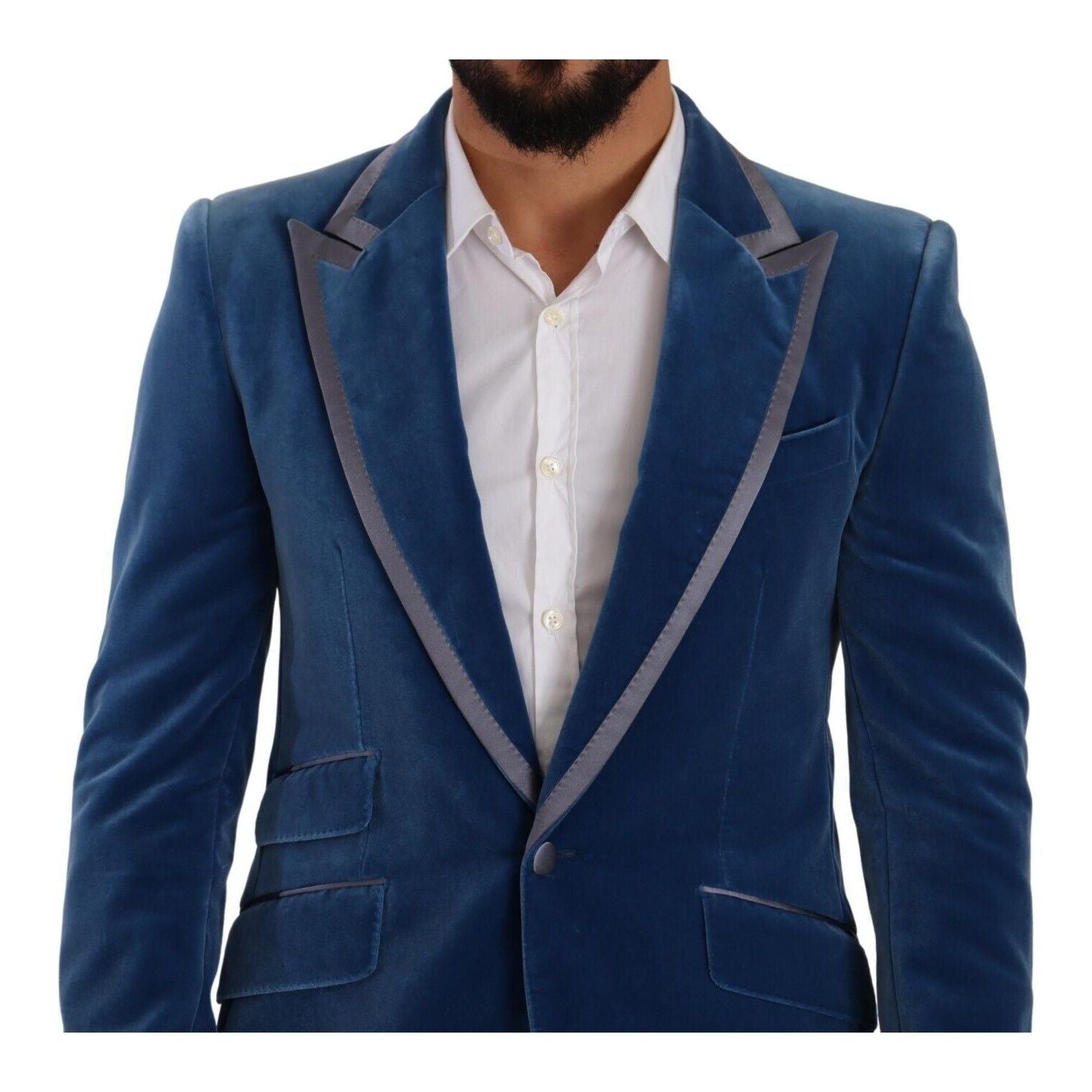 Elegant Velvet Blue Slim Fit Suit