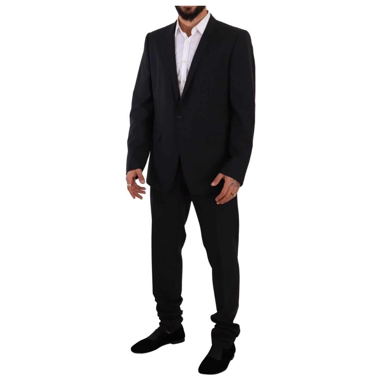 Elegant Navy Slim Fit Wool Silk Two-Piece Suit