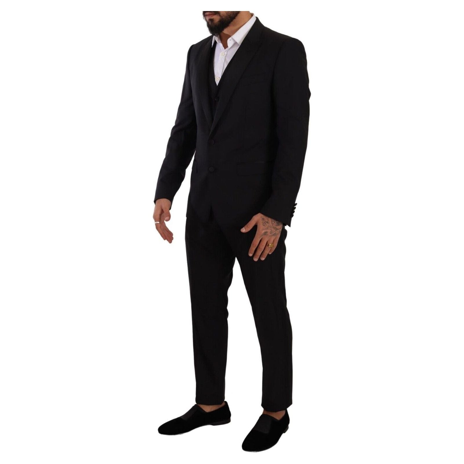 Elegant Black Three-Piece Martini Fit Suit