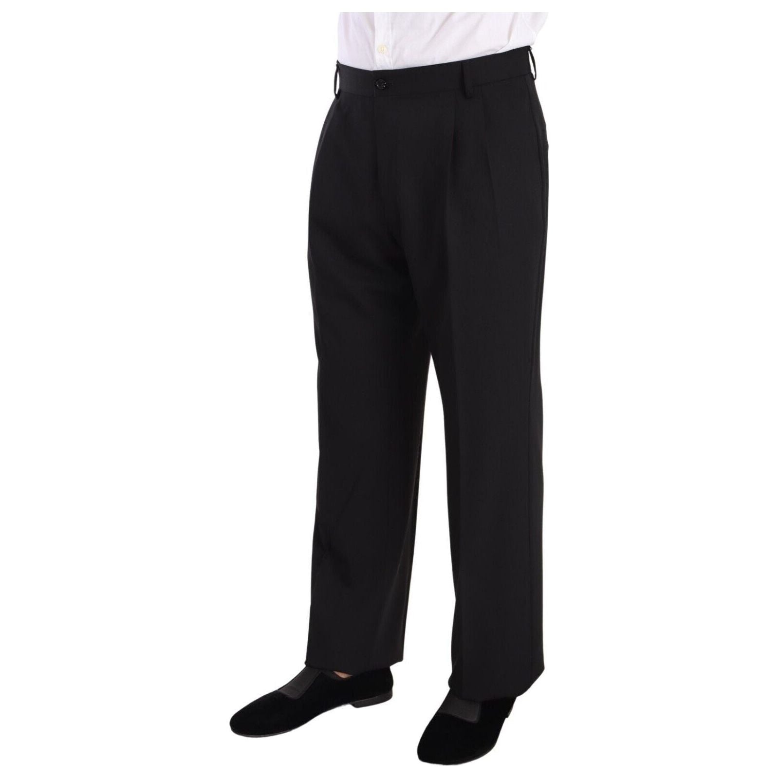 Elegant Black Wool Tuxedo Trousers