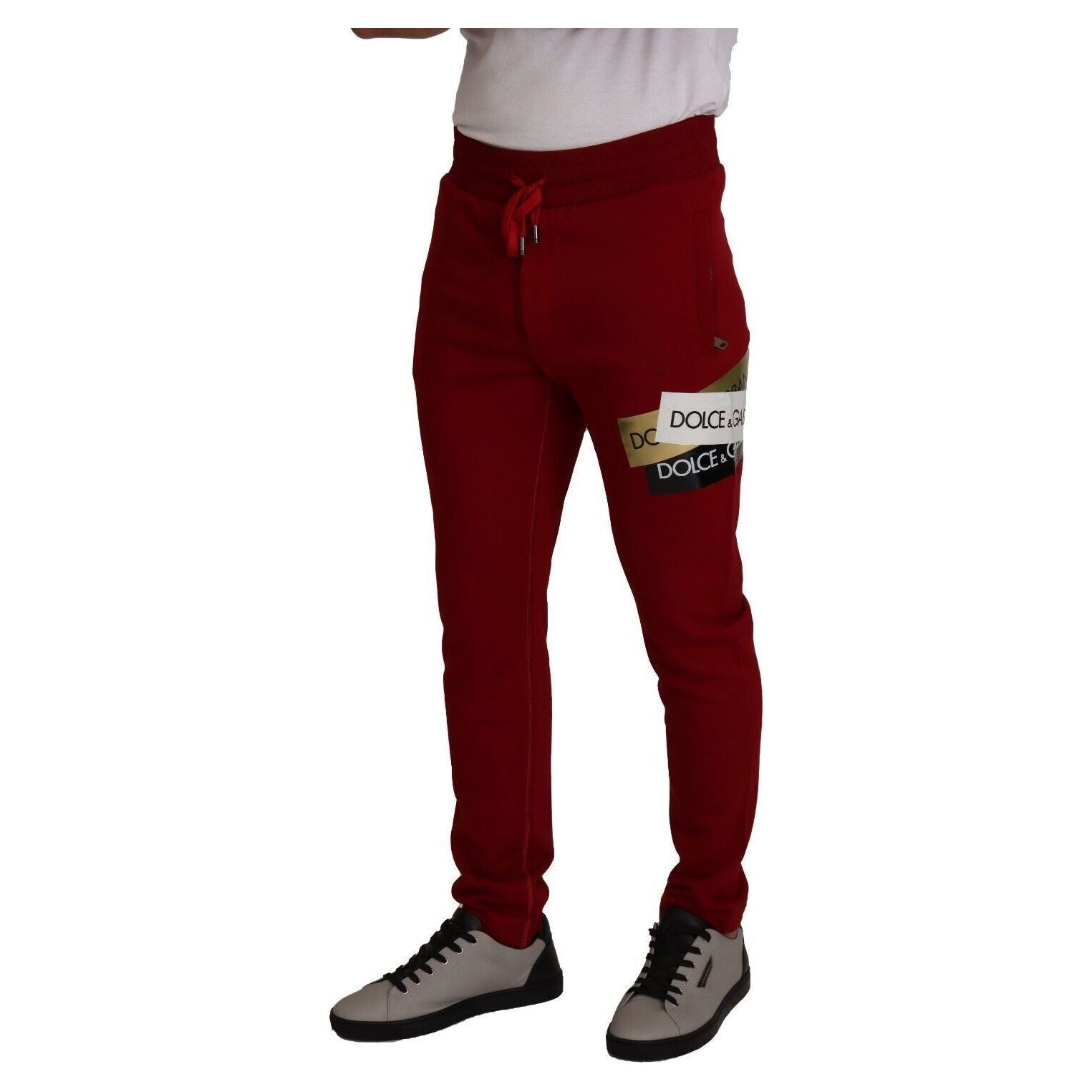 Elegant Red Jogging Pants with Drawstring Closure