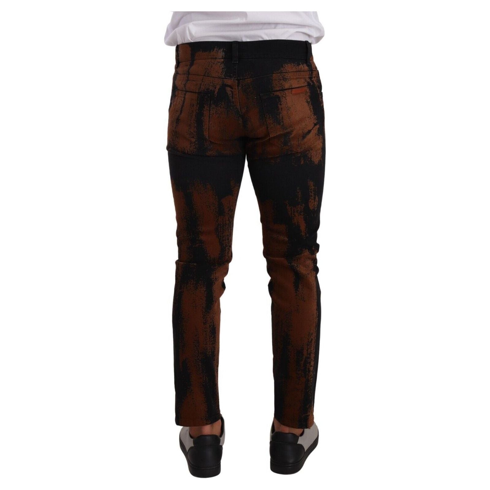 Chic Black Brown Tie-Dye Slim Fit Jeans