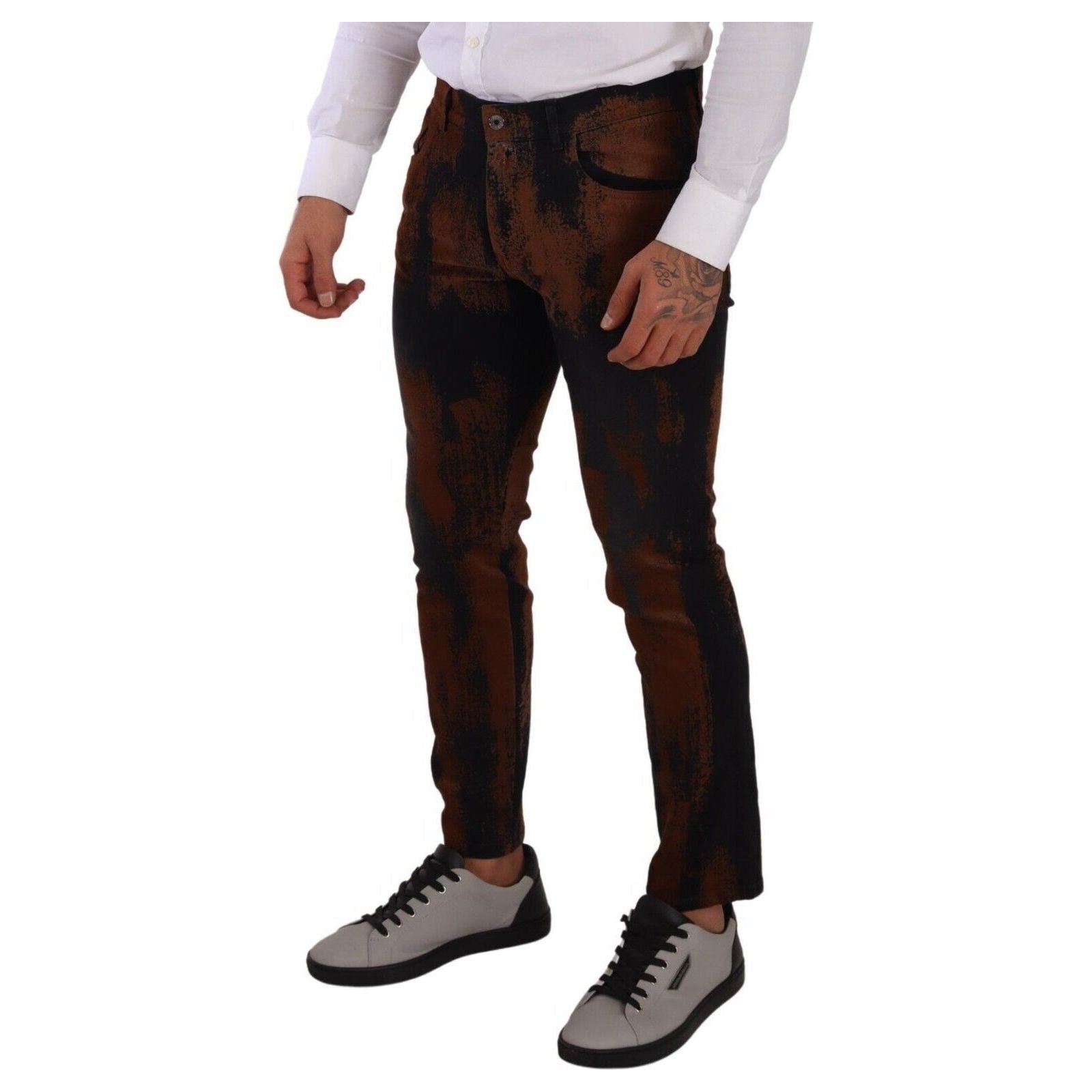 Chic Black Brown Tie-Dye Slim Fit Jeans