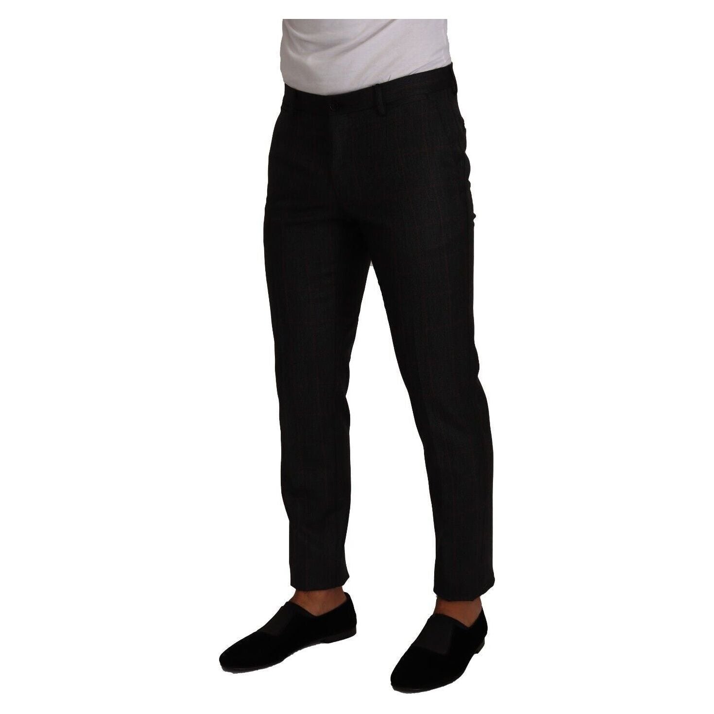 Elegant Gray Check Slim Fit Trousers