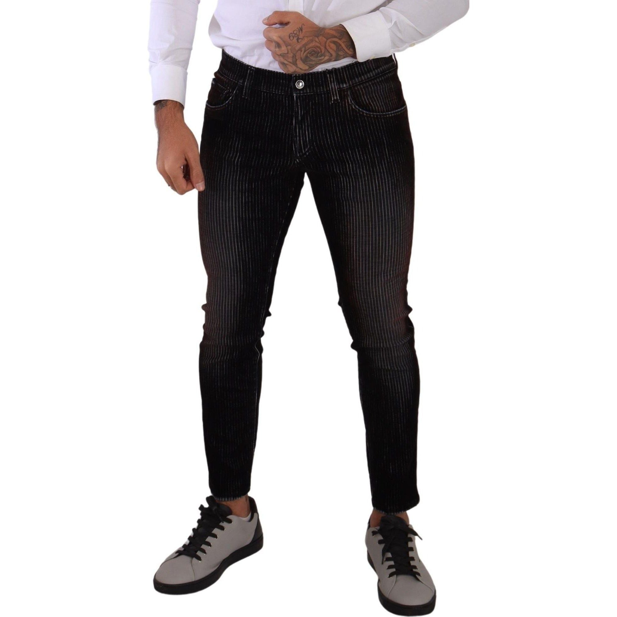 Sleek Striped Black Slim Fit Denim