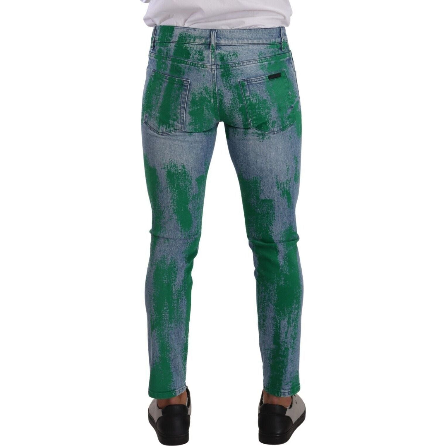 Chic Skinny Denim Jeans in Blue Green Wash