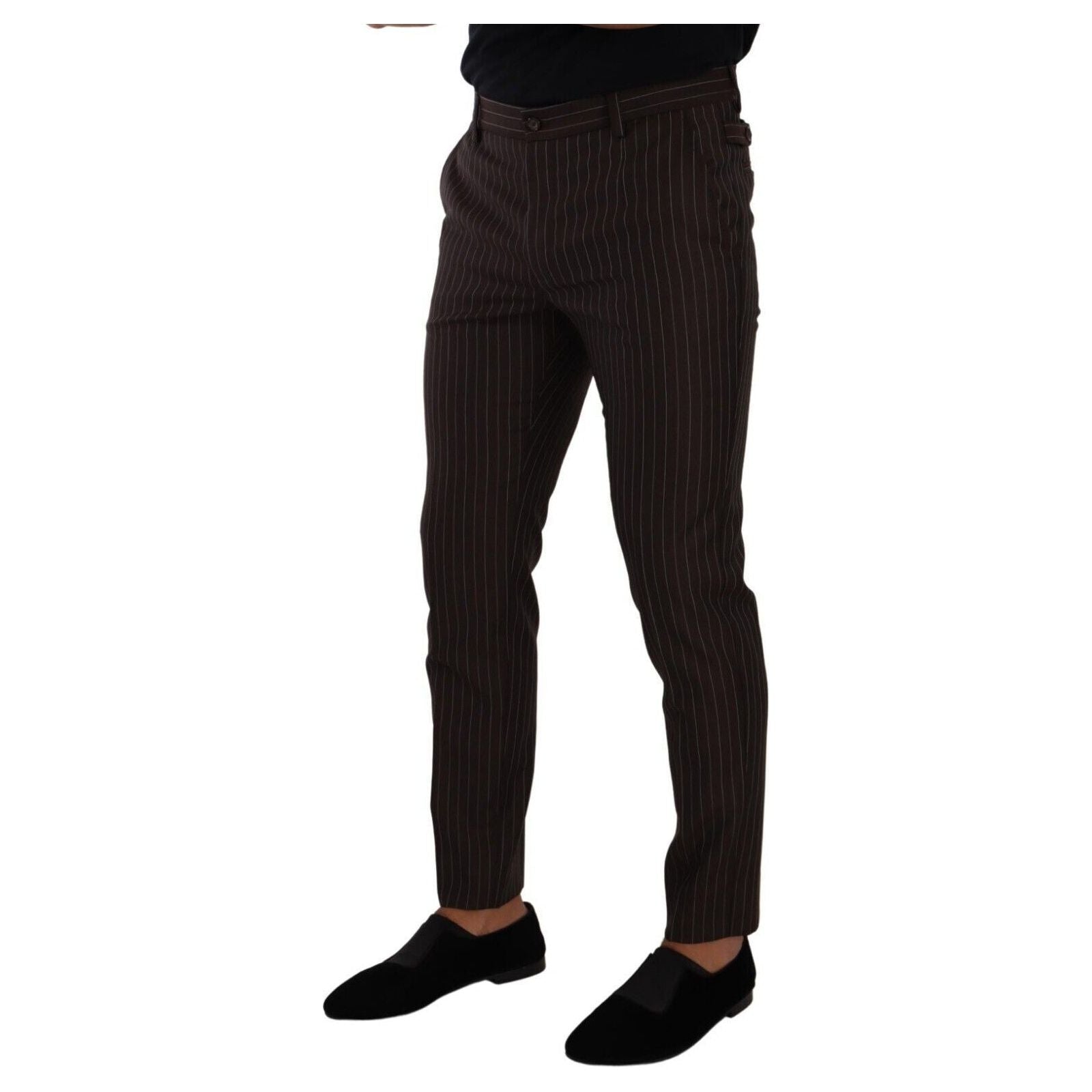 Elegant Brown Striped Woolen Men's Trousers