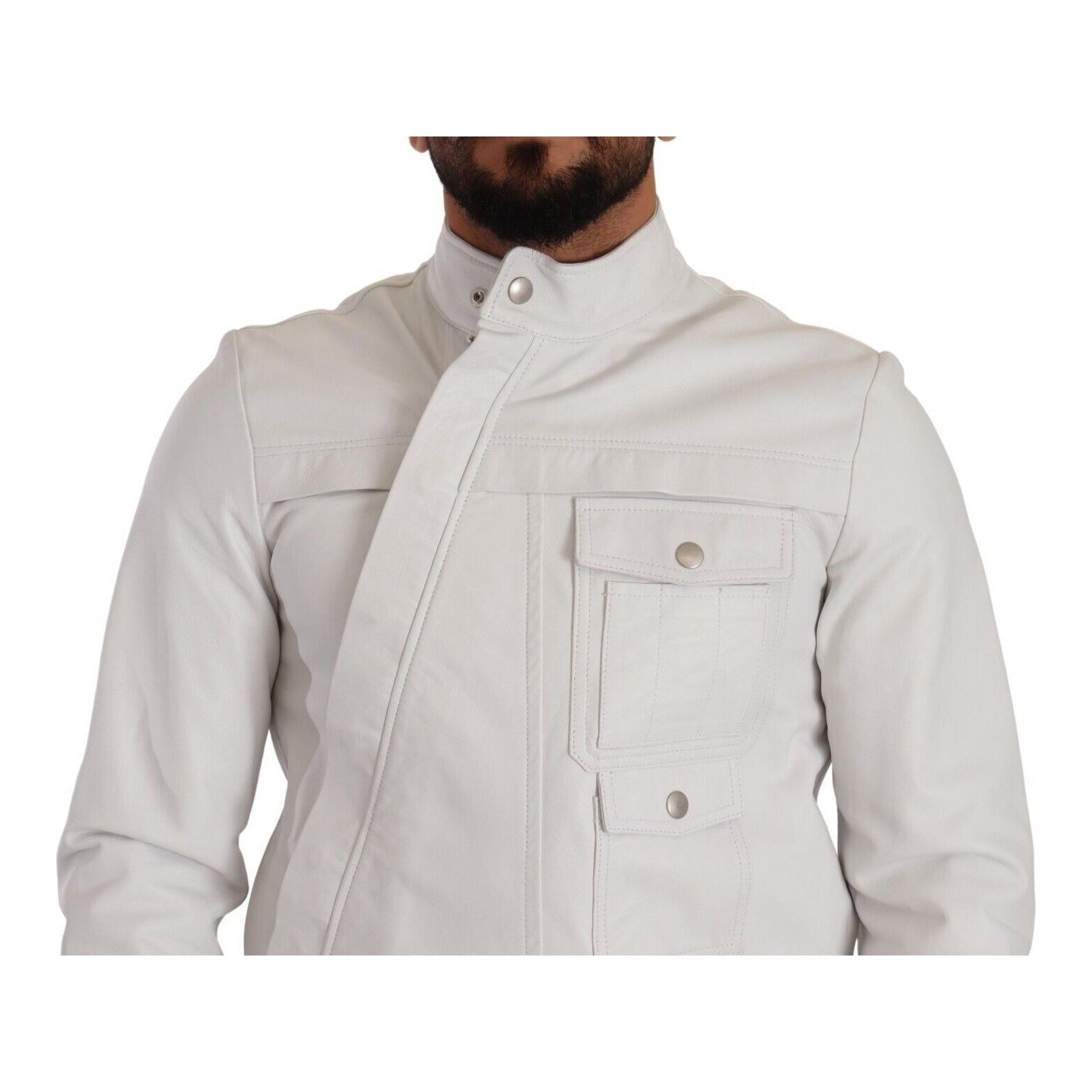 Exquisite White Leather Biker Jacket