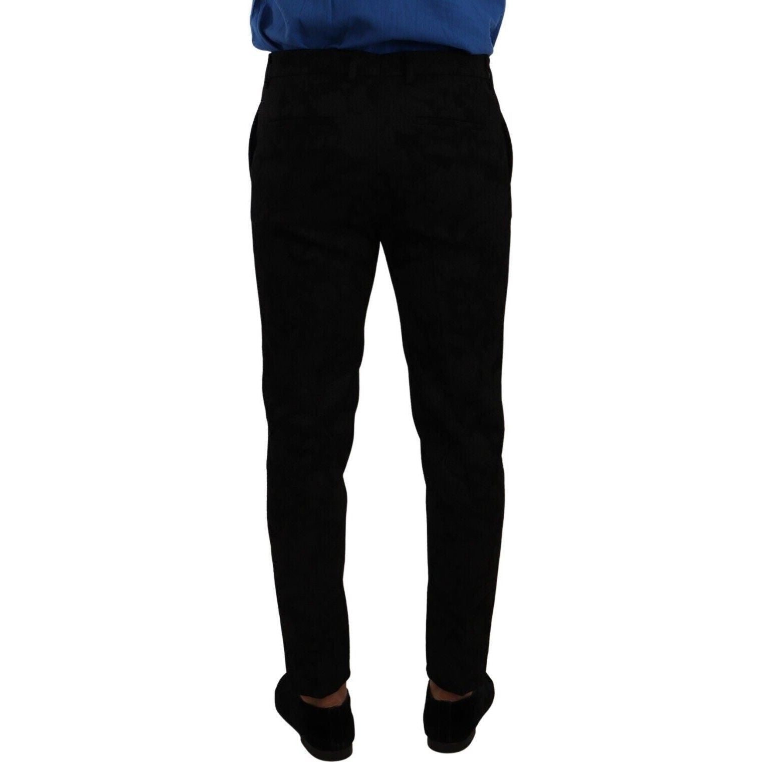 Elegant Slim Fit Dress Pants in Black Brocade