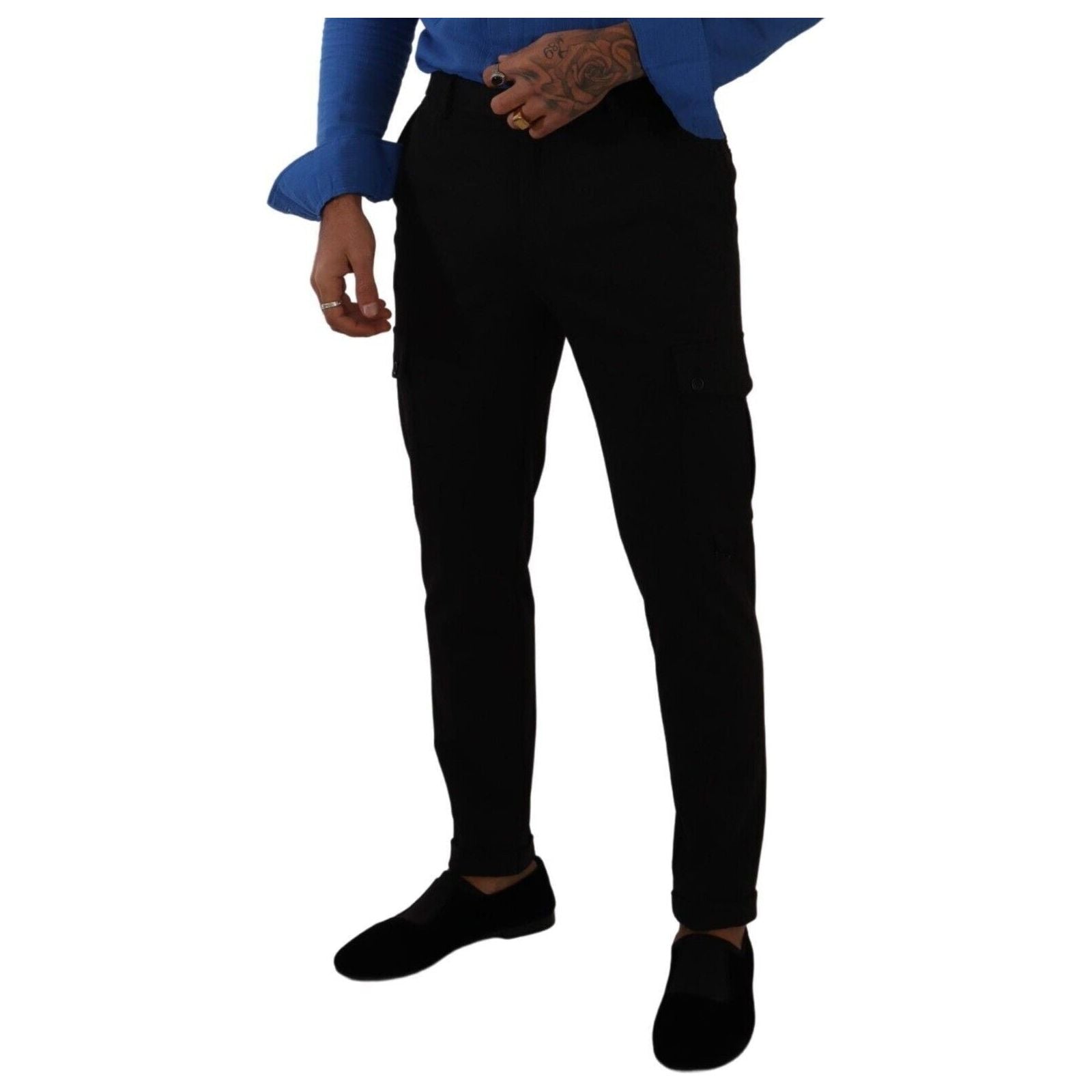 Elegant Black Slim Fit Cargo Pants