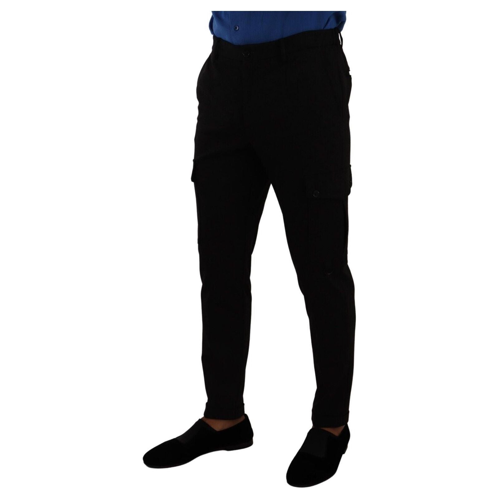 Elegant Black Slim Fit Cargo Pants