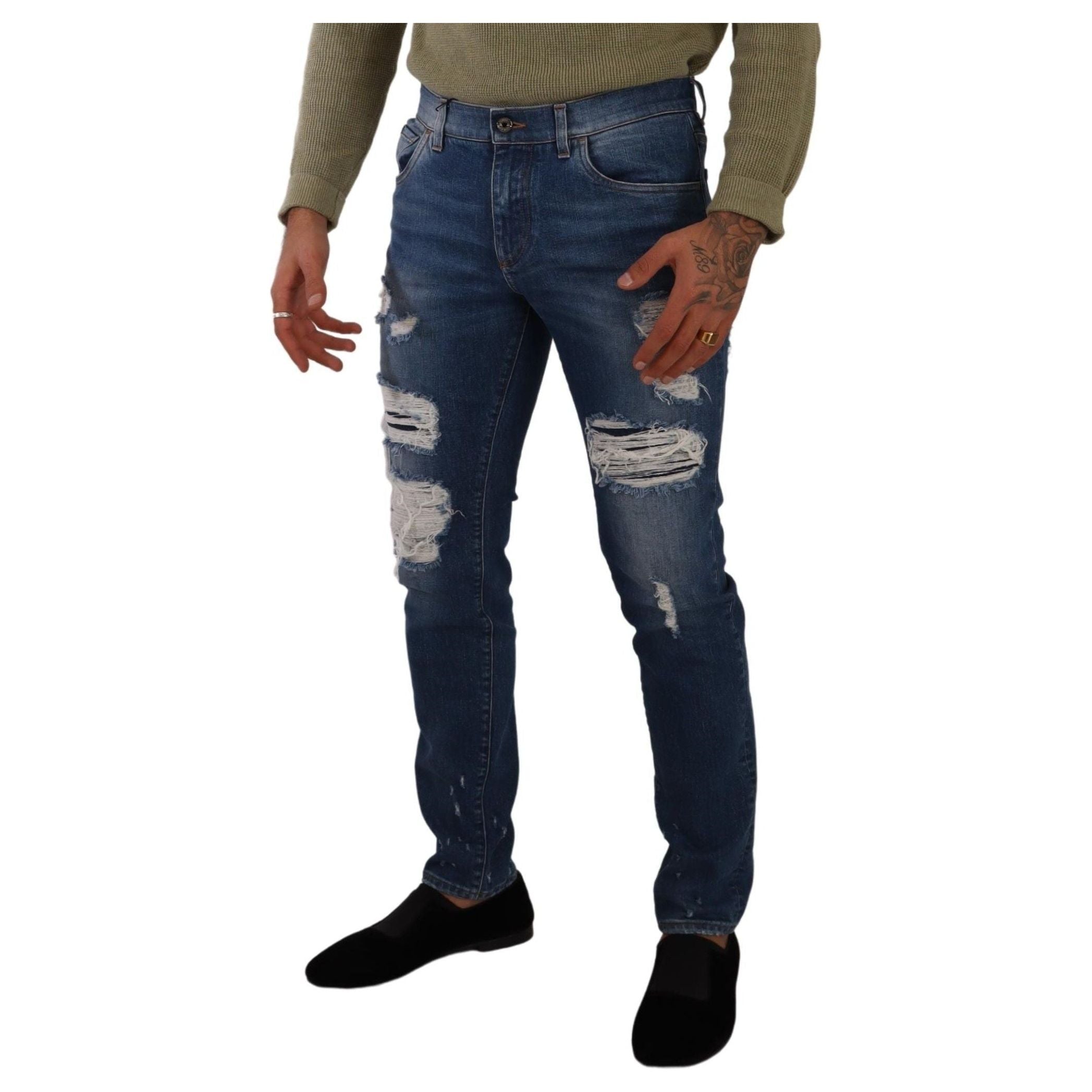 Elegant Distressed Slim Fit Denim Jeans