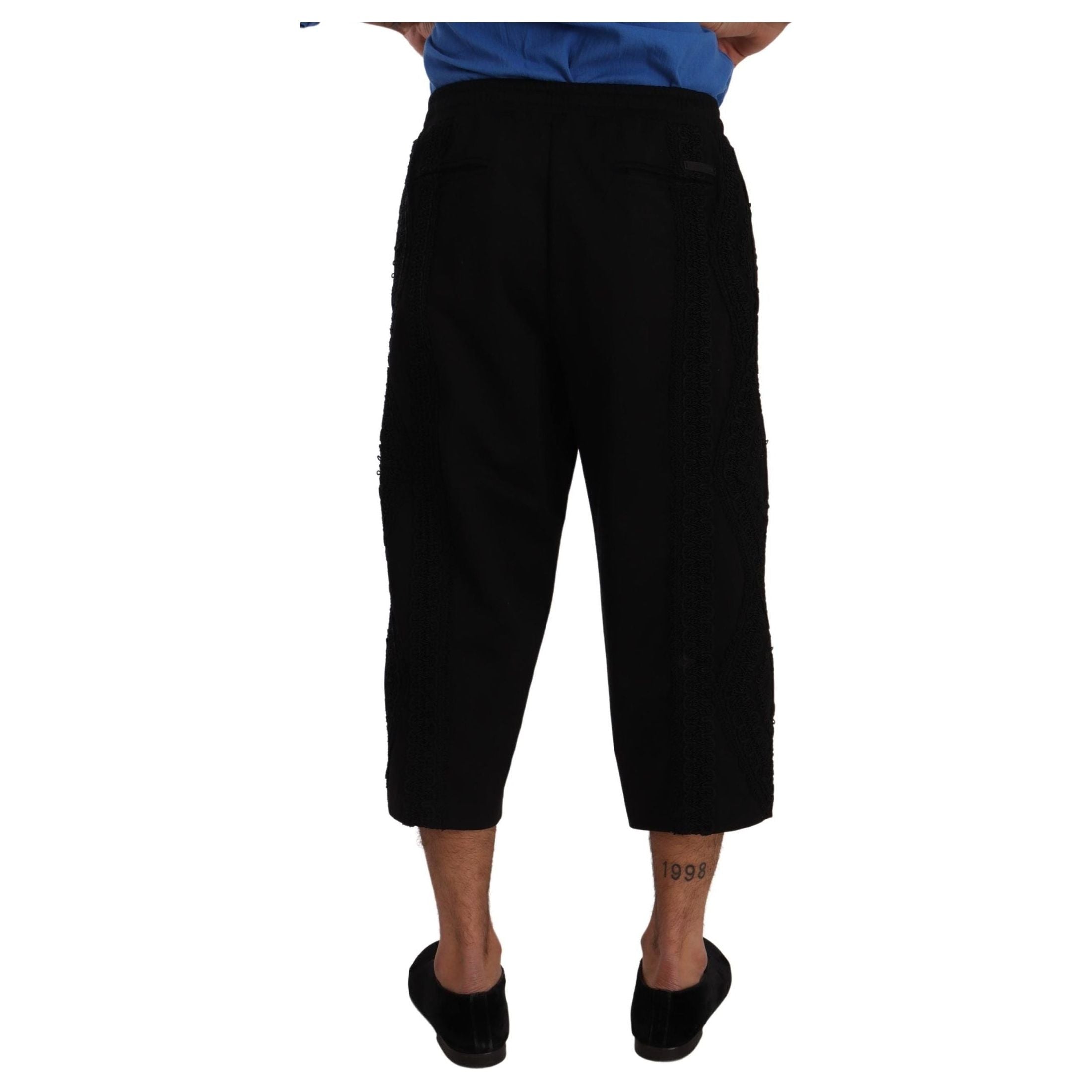 Elegant Black Cotton Blend Cropped Pants