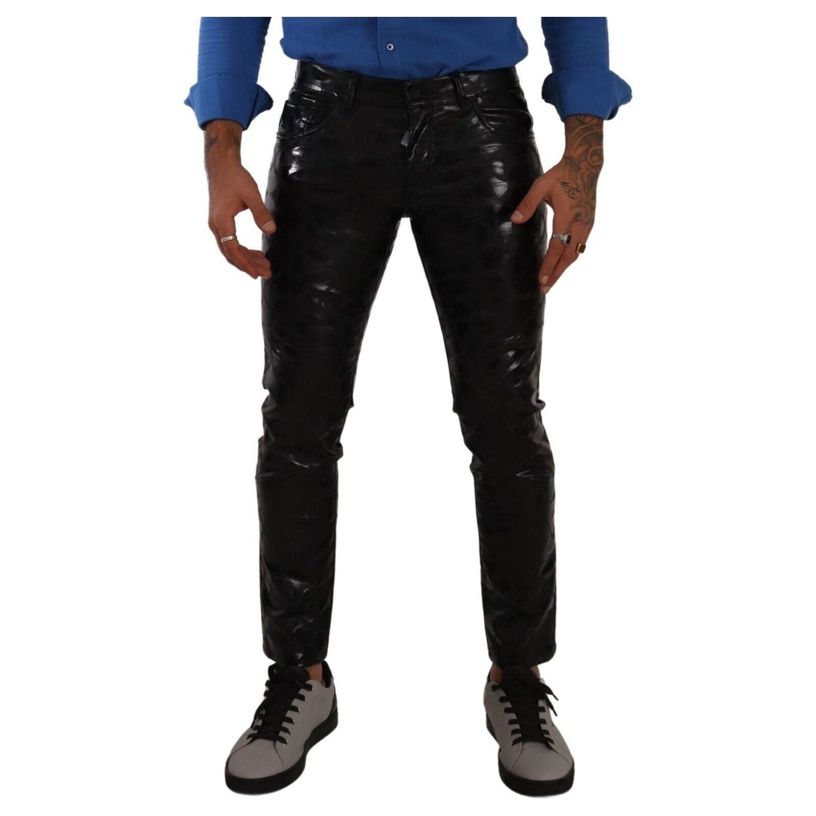 Elegant Black Logo Skinny Pants