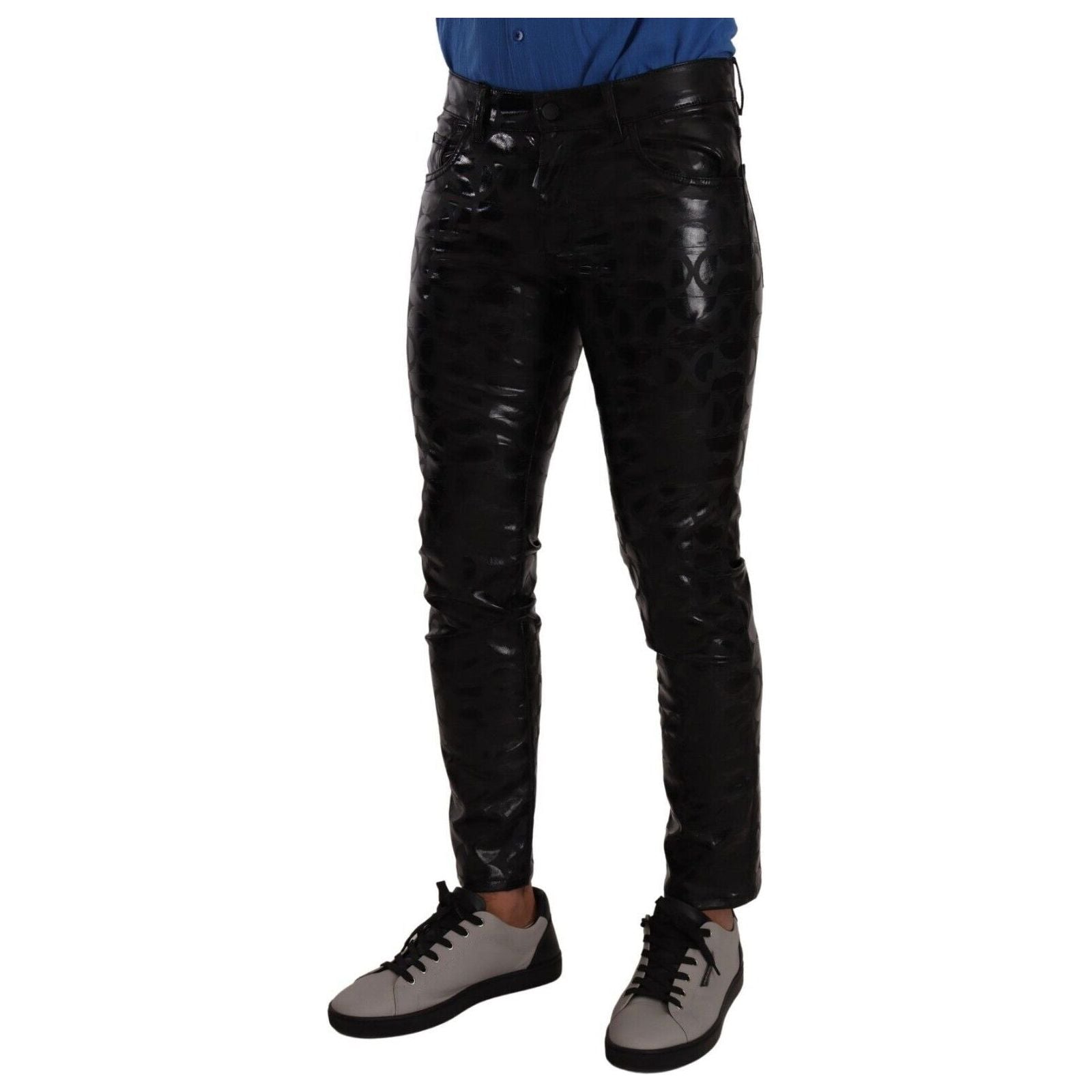 Elegant Black Logo Skinny Pants