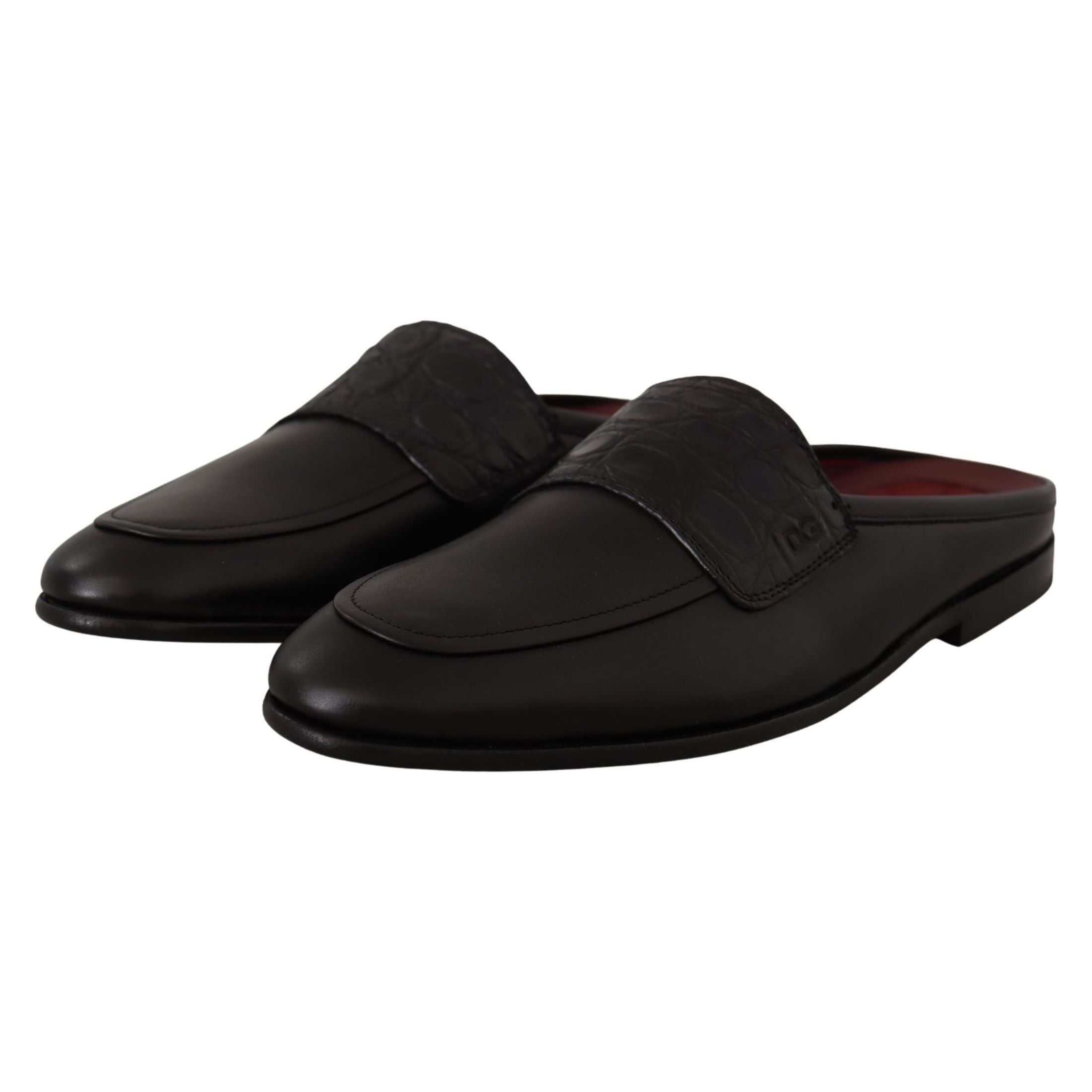 Exquisite Black & Burgundy Leather Slides