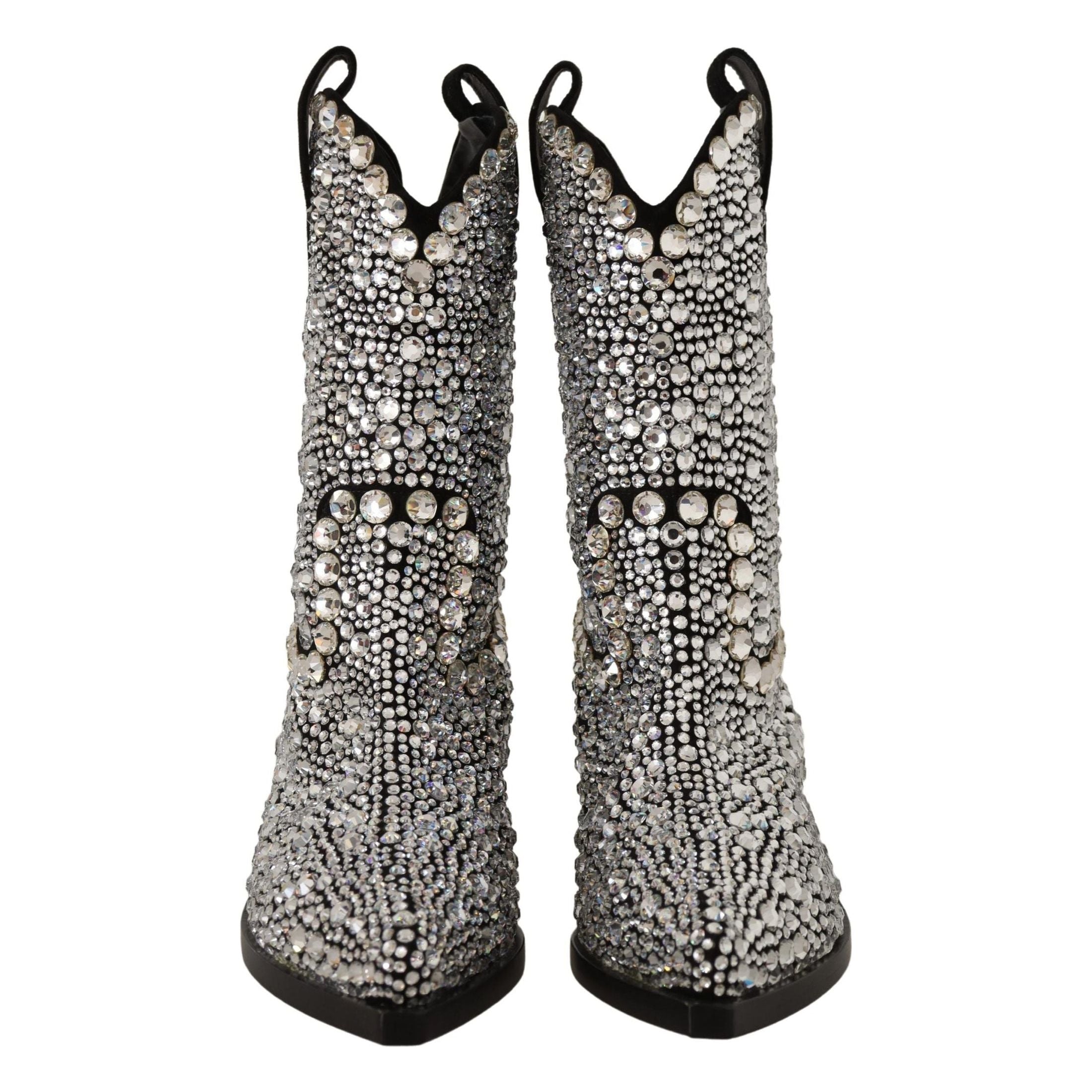 Crystal-Embellished Black Suede Boots