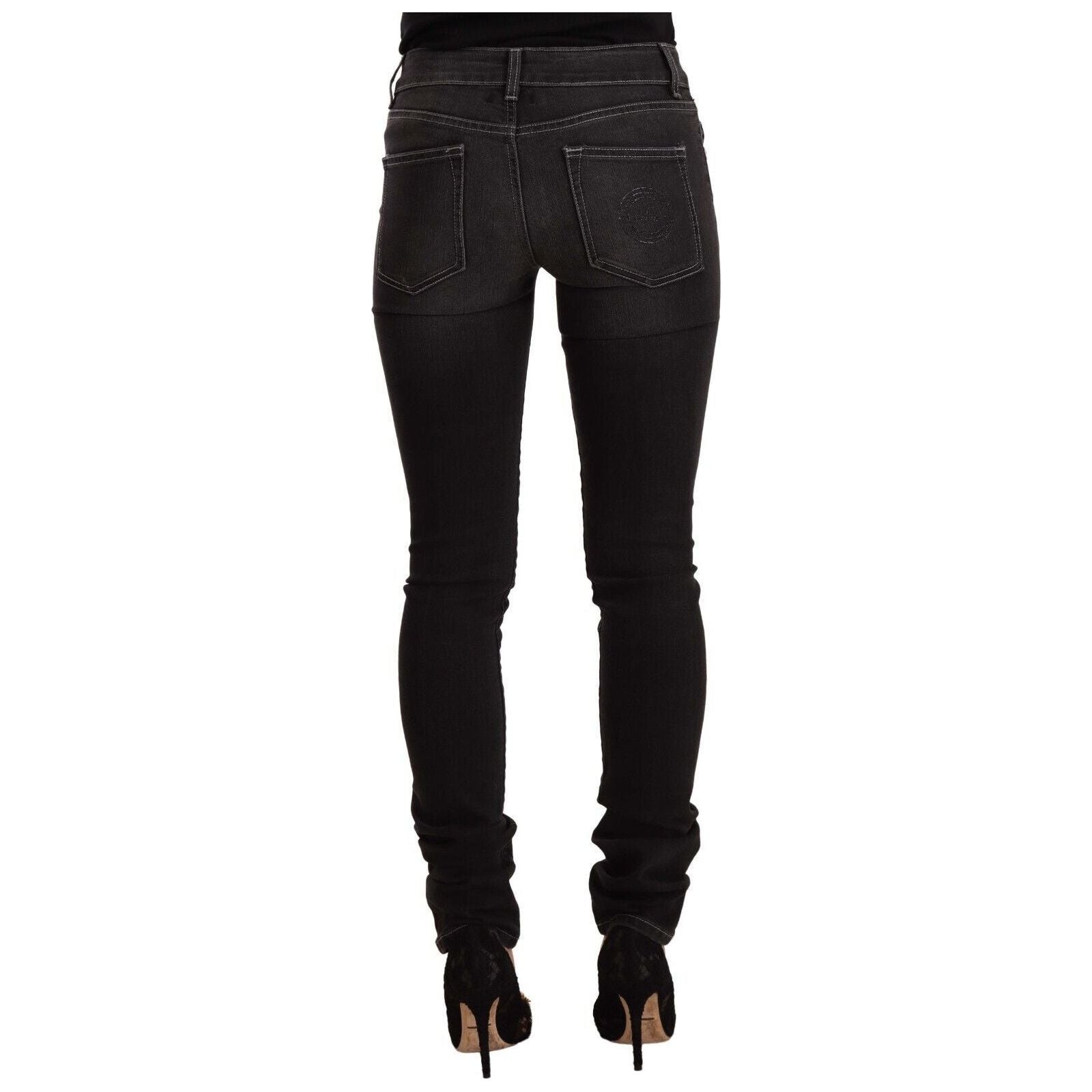 Chic Black Washed Slim Fit Mid Waist Jeans