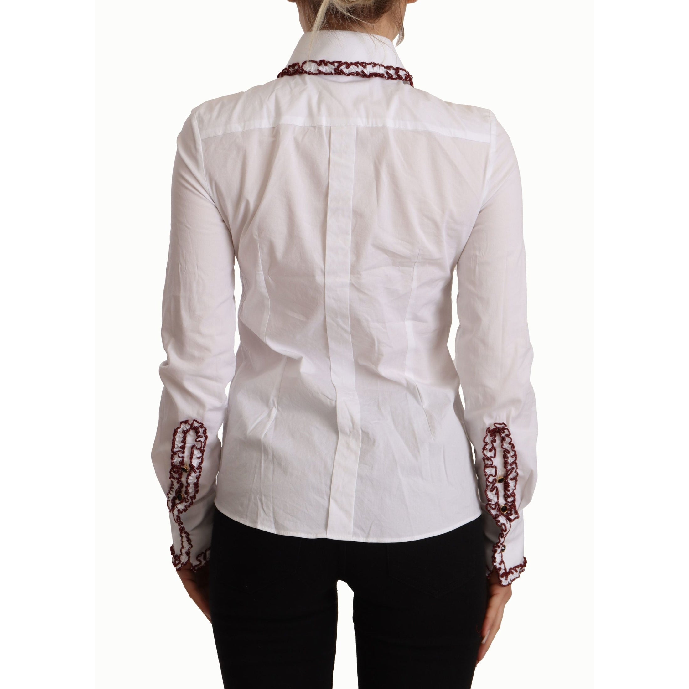 Elegant White Cotton Long Sleeve Polo Top