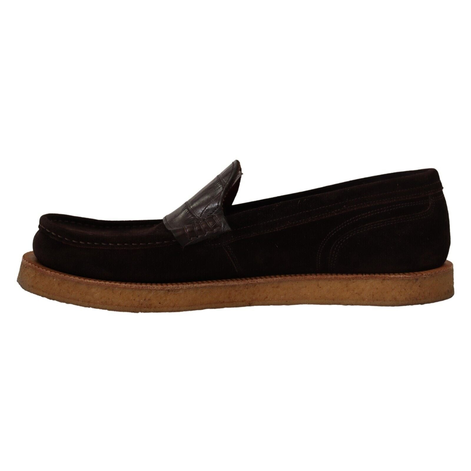 Elegant Suede Crocodile Loafers in Brown