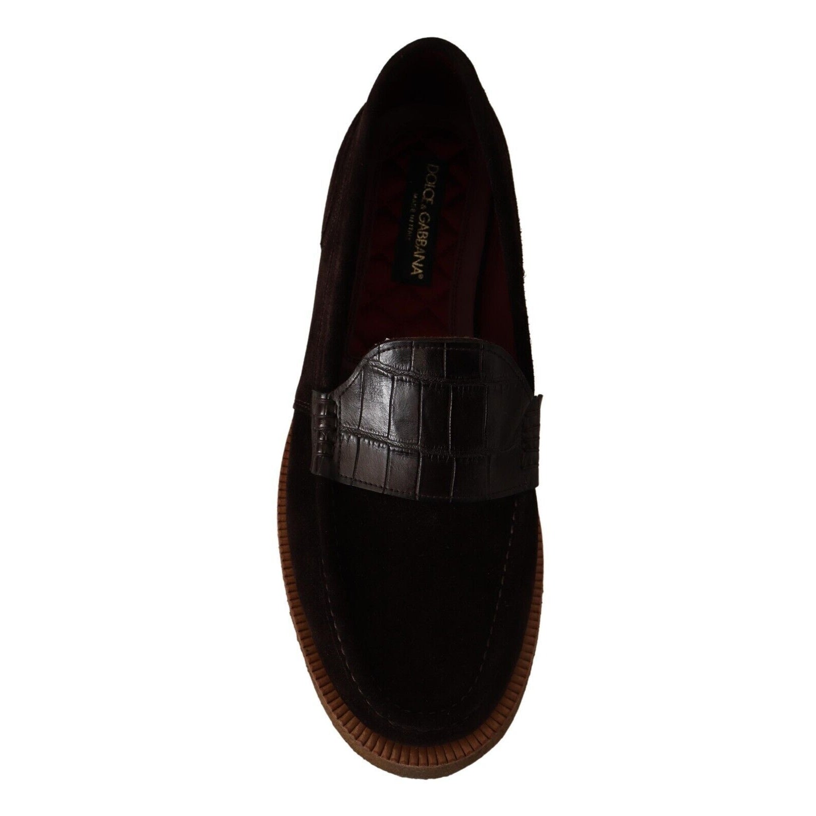 Elegant Suede Crocodile Loafers in Brown