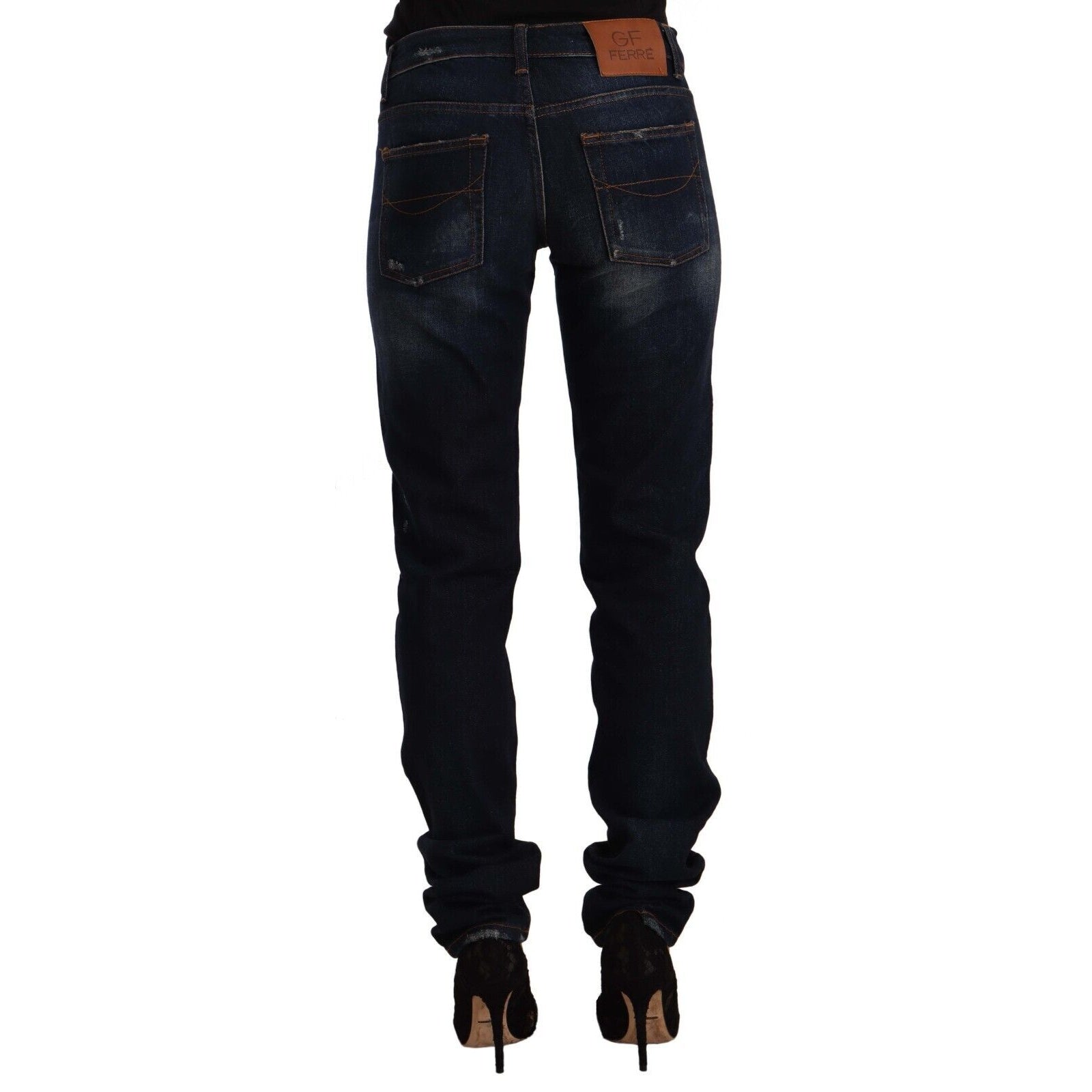 Chic Mid-Waist Skinny Jeans in Dark Blue Wash