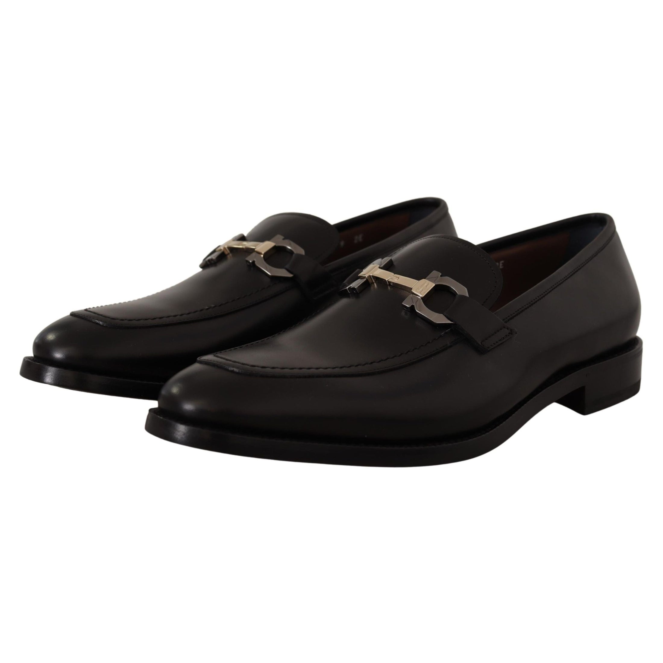 Suave Black Leather Gancio Bit Loafers