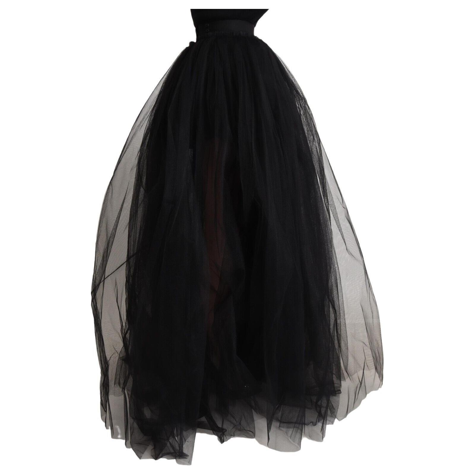 Elegant Black Tulle A-Line Floor-Length Skirt