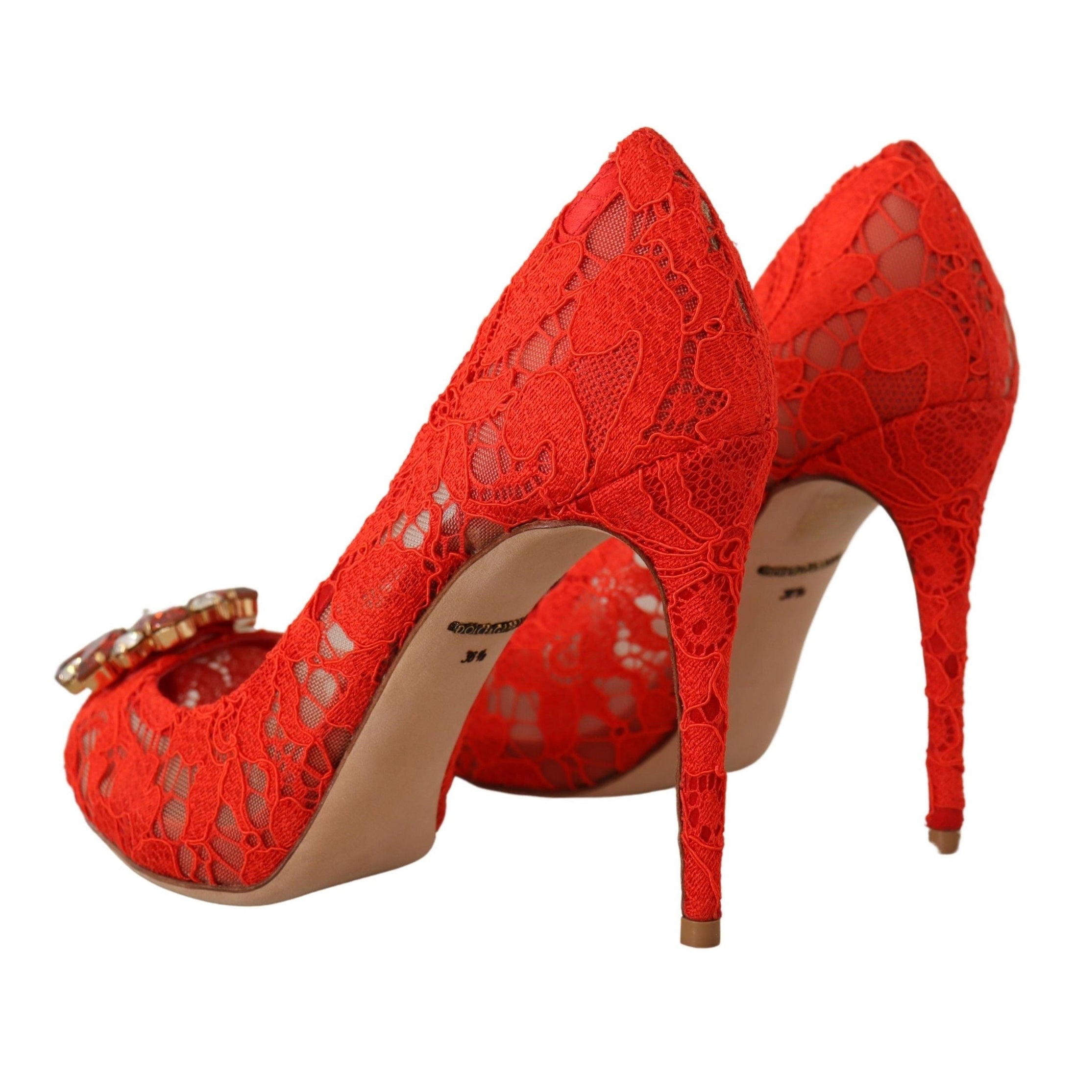 Red Crystal Taormina Lace Heels Pumps