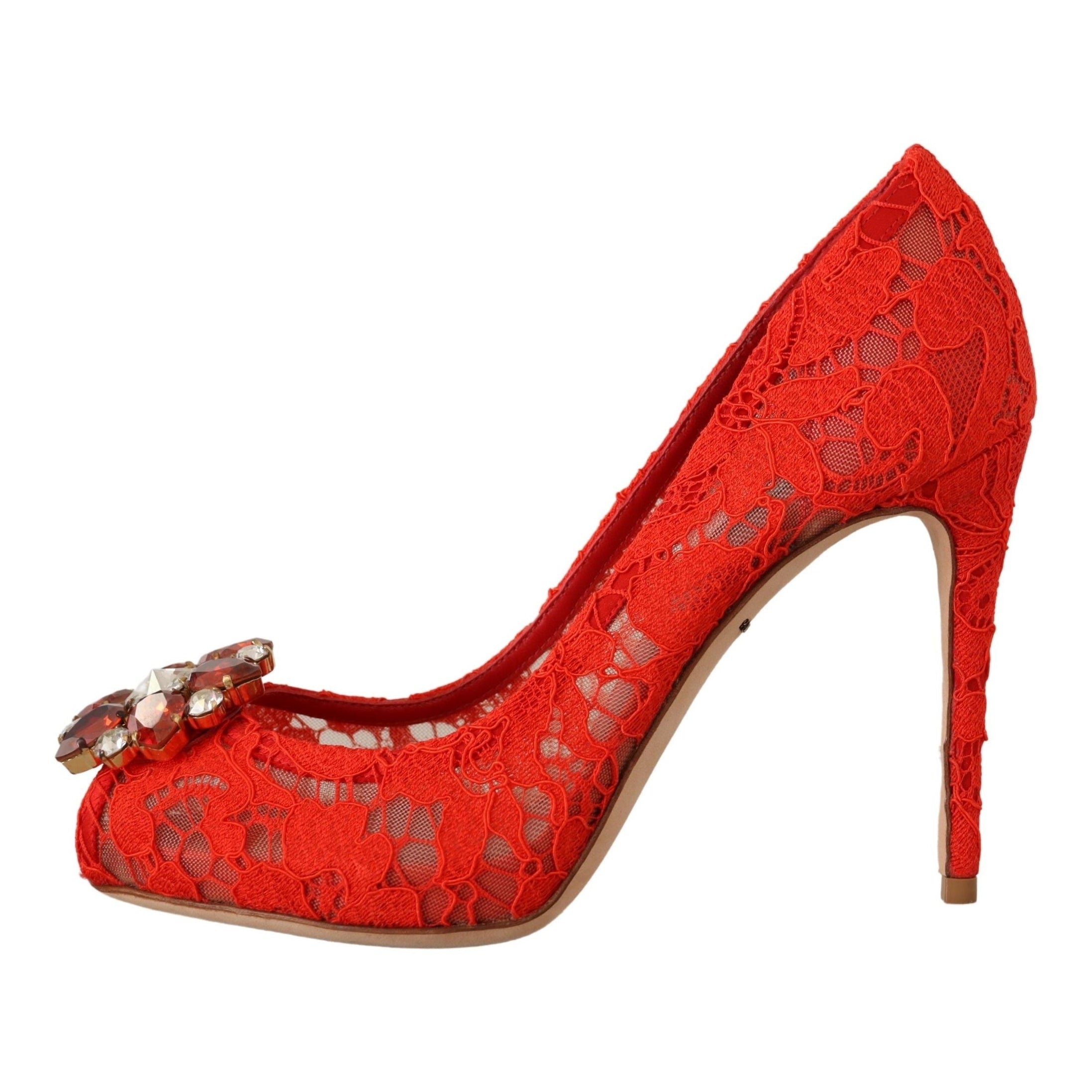 Red Crystal Taormina Lace Heels Pumps