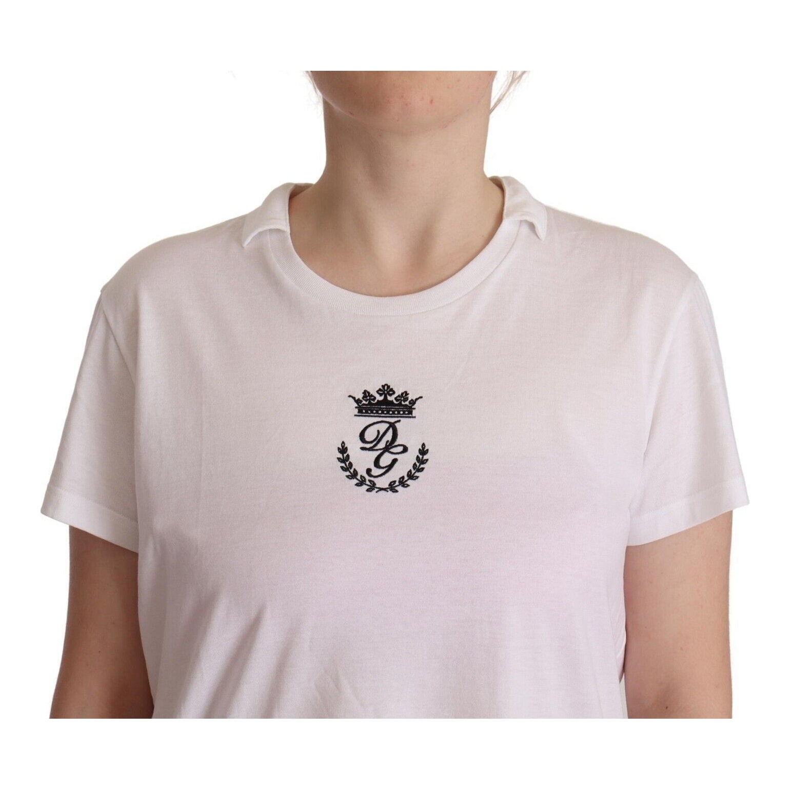 Elegant Collared Crown Print Tee