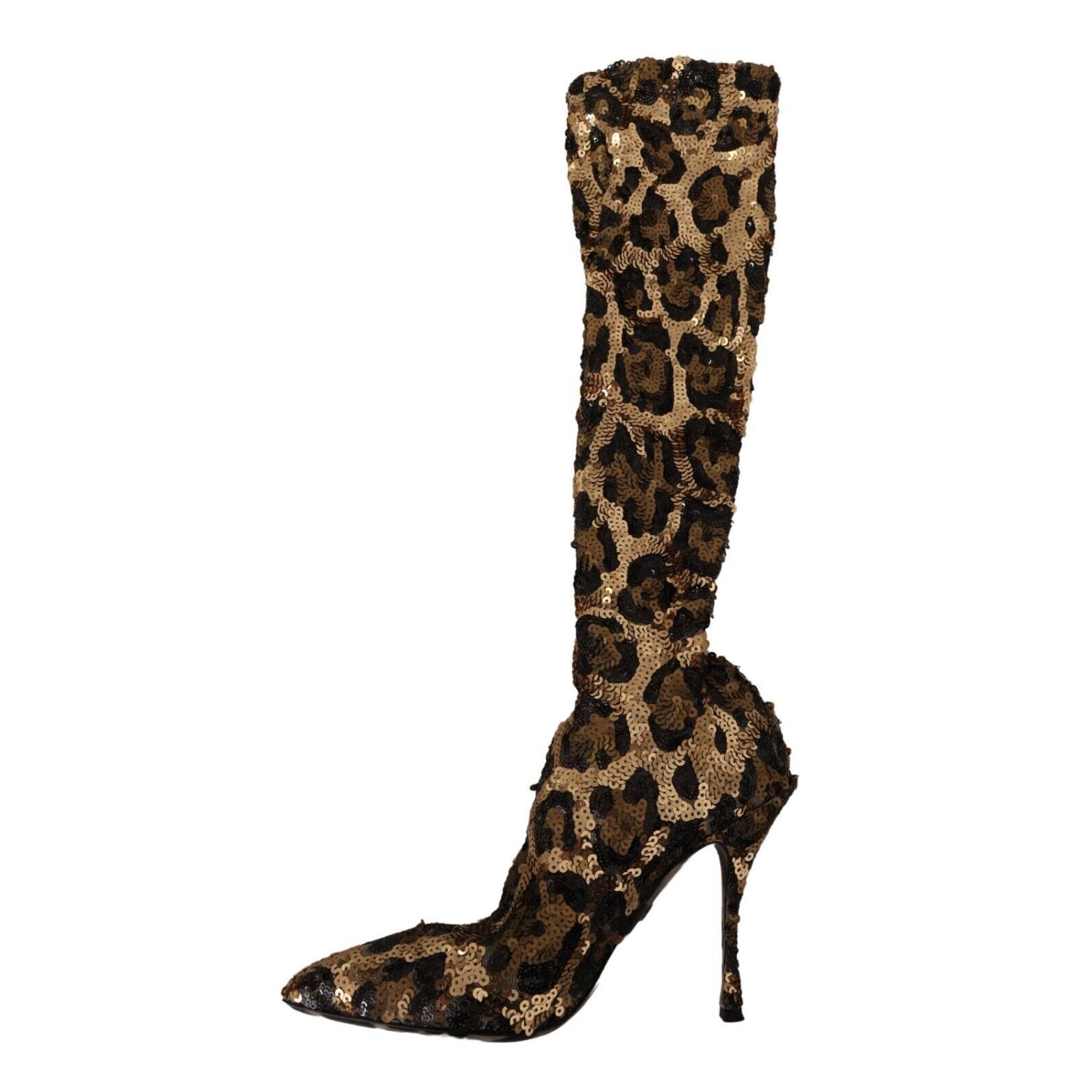 Elegant Leopard Sequin Knee-High Boots