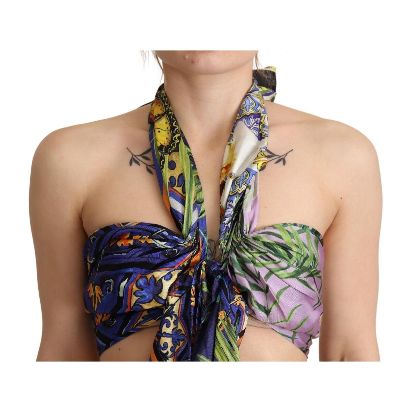 Sumptuous Silk Halter Cropped Top - Multicolor