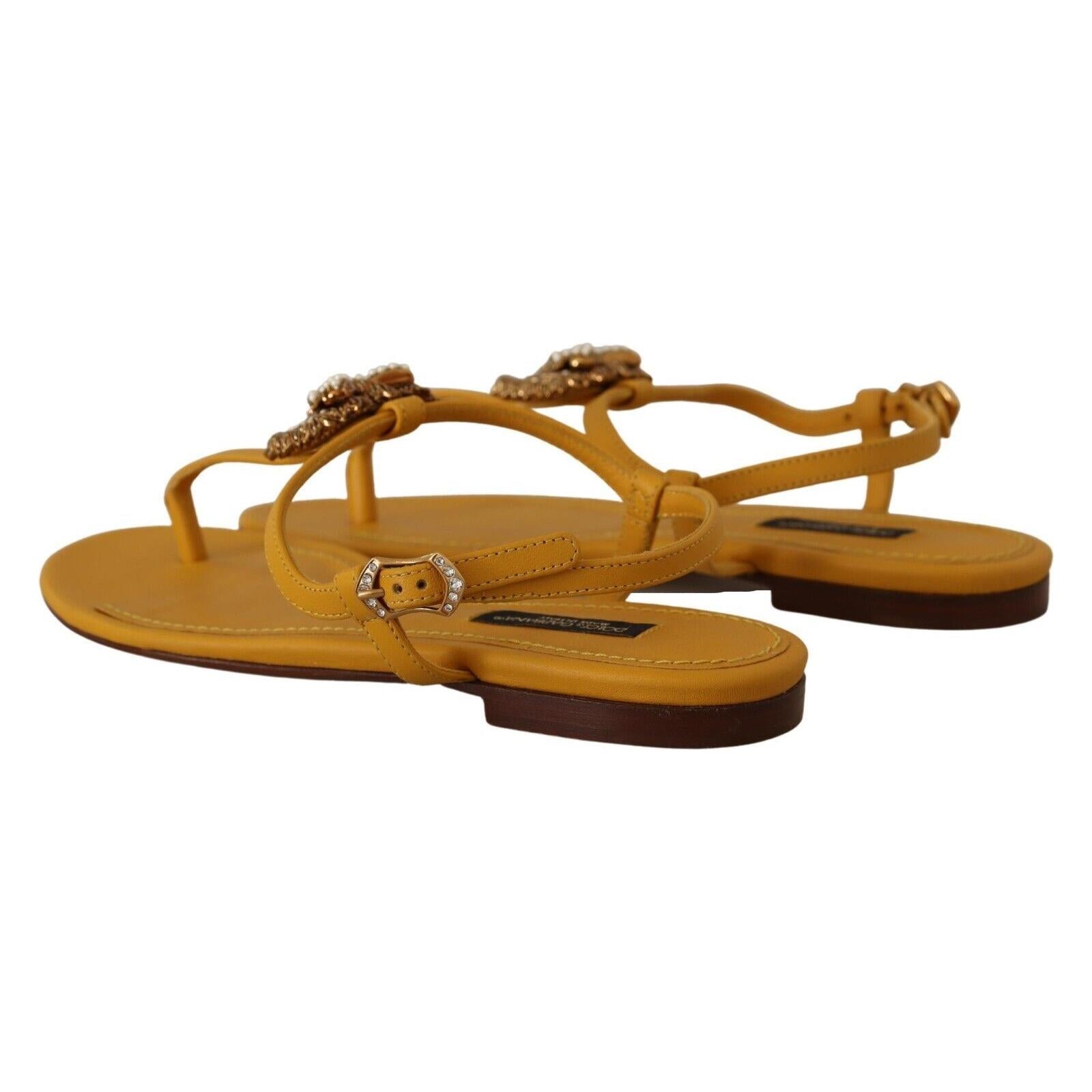 Mustard T-Strap Flat Sandals with Heart Embellishment